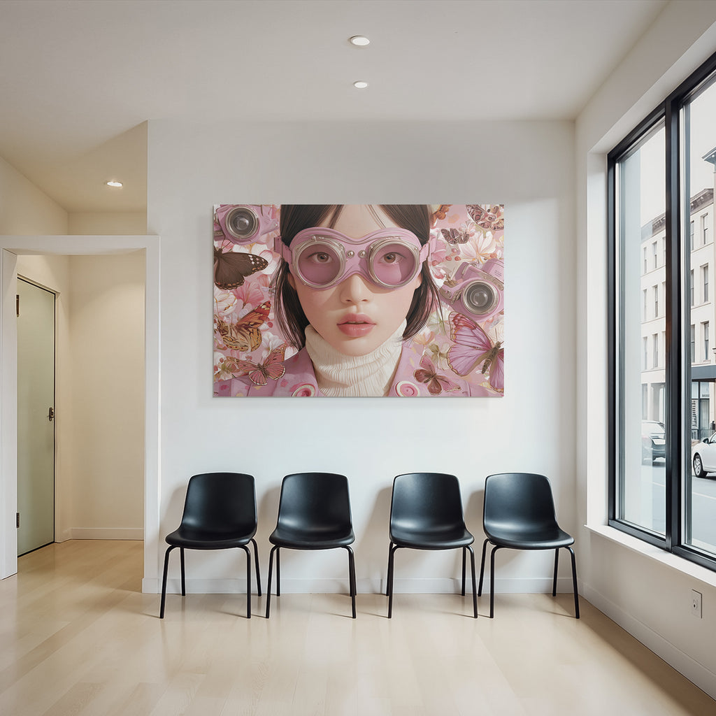 Stylisierte Illustration Person Mit Rosanen Goggles Blumen Und Butterflies