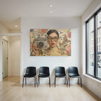 Stylisierte Portraet Einer Person Mit Kamera Blumen Und Freunden