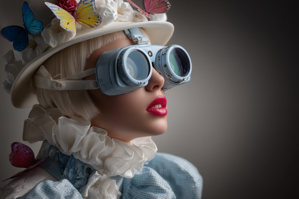 Stylisierte Portraet Mit Hut Und Goggles Fashion Accessoires | Digital Art | Kunstgattungen