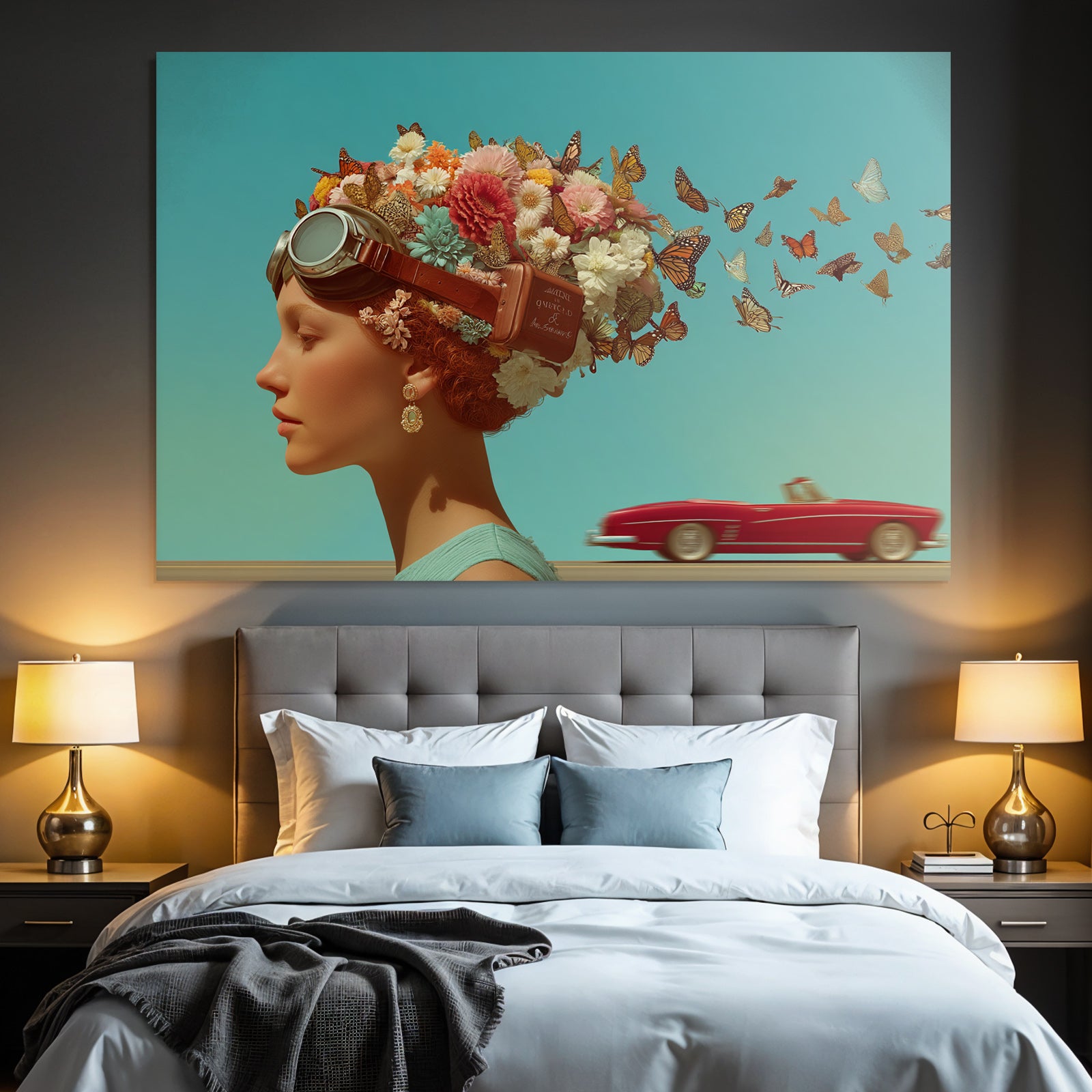 Stylisierte Profil Person Flora Fauna Rote Converted Auto Surrealismus Fantasie