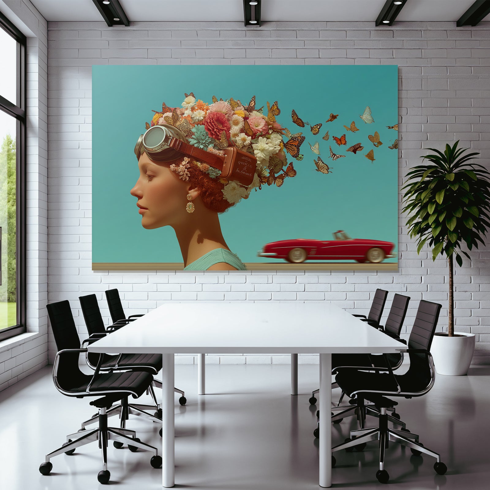 Stylisierte Profil Person Flora Fauna Rote Converted Auto Surrealismus Fantasie