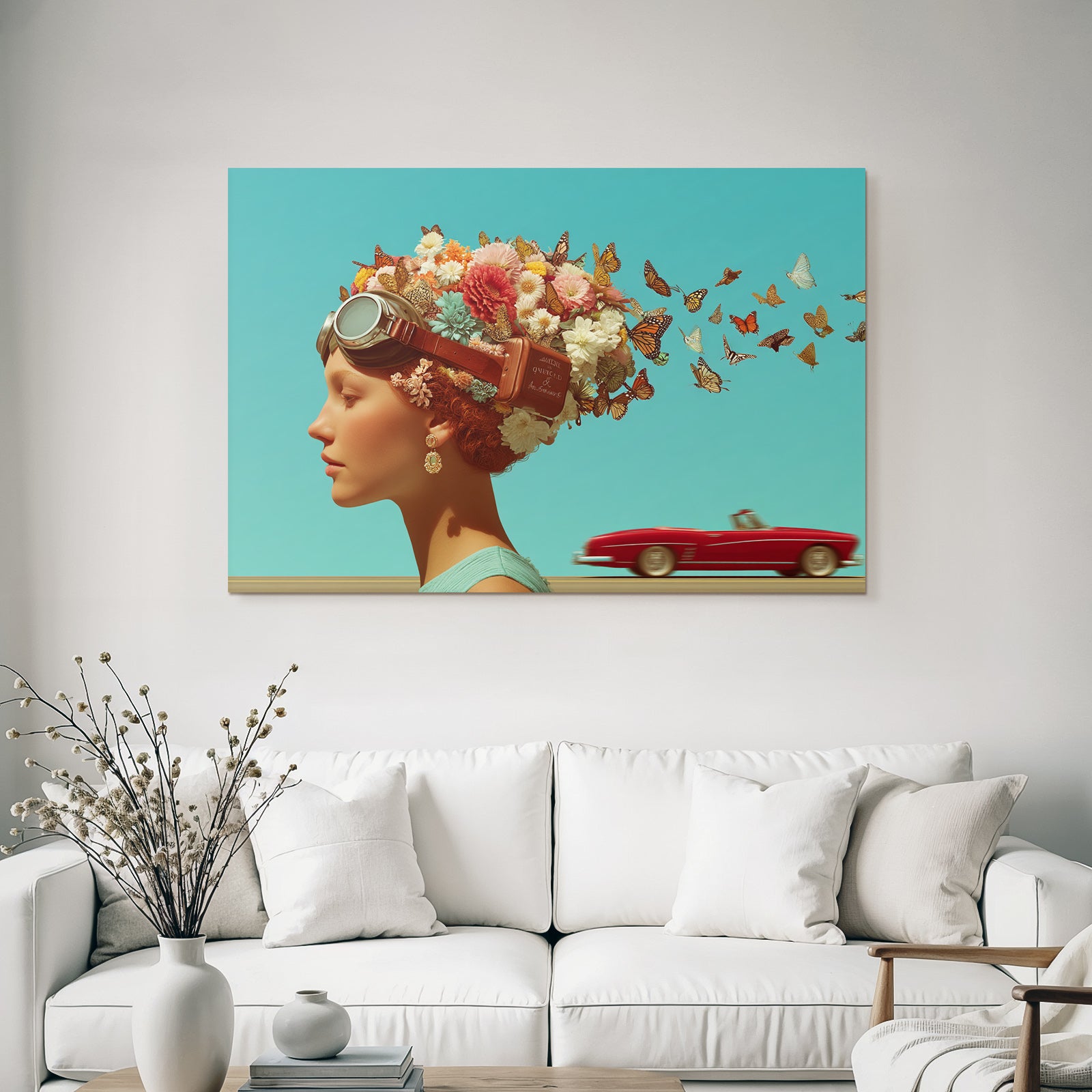 Stylisierte Profil Person Flora Fauna Rote Converted Auto Surrealismus Fantasie