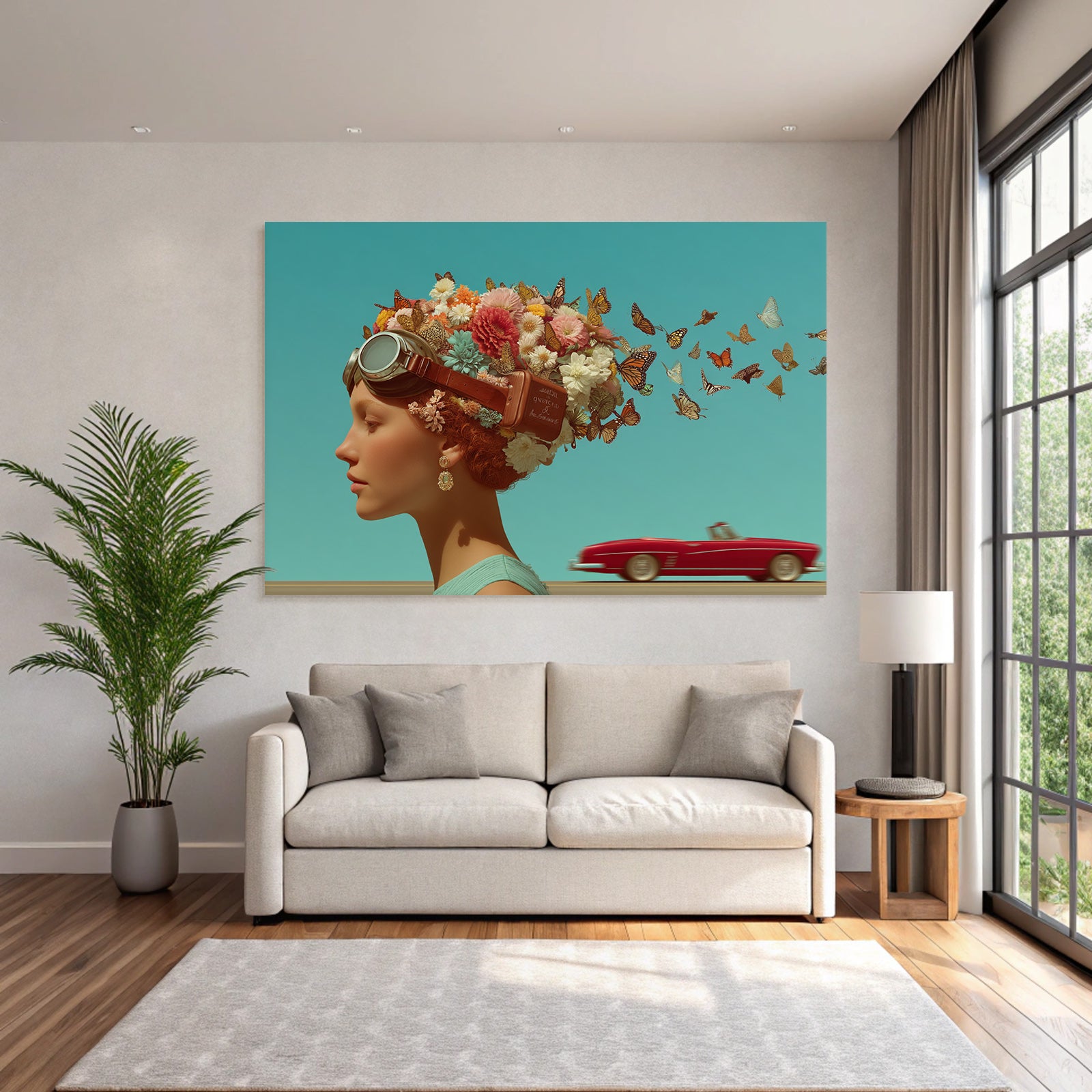 Stylisierte Profil Person Flora Fauna Rote Converted Auto Surrealismus Fantasie