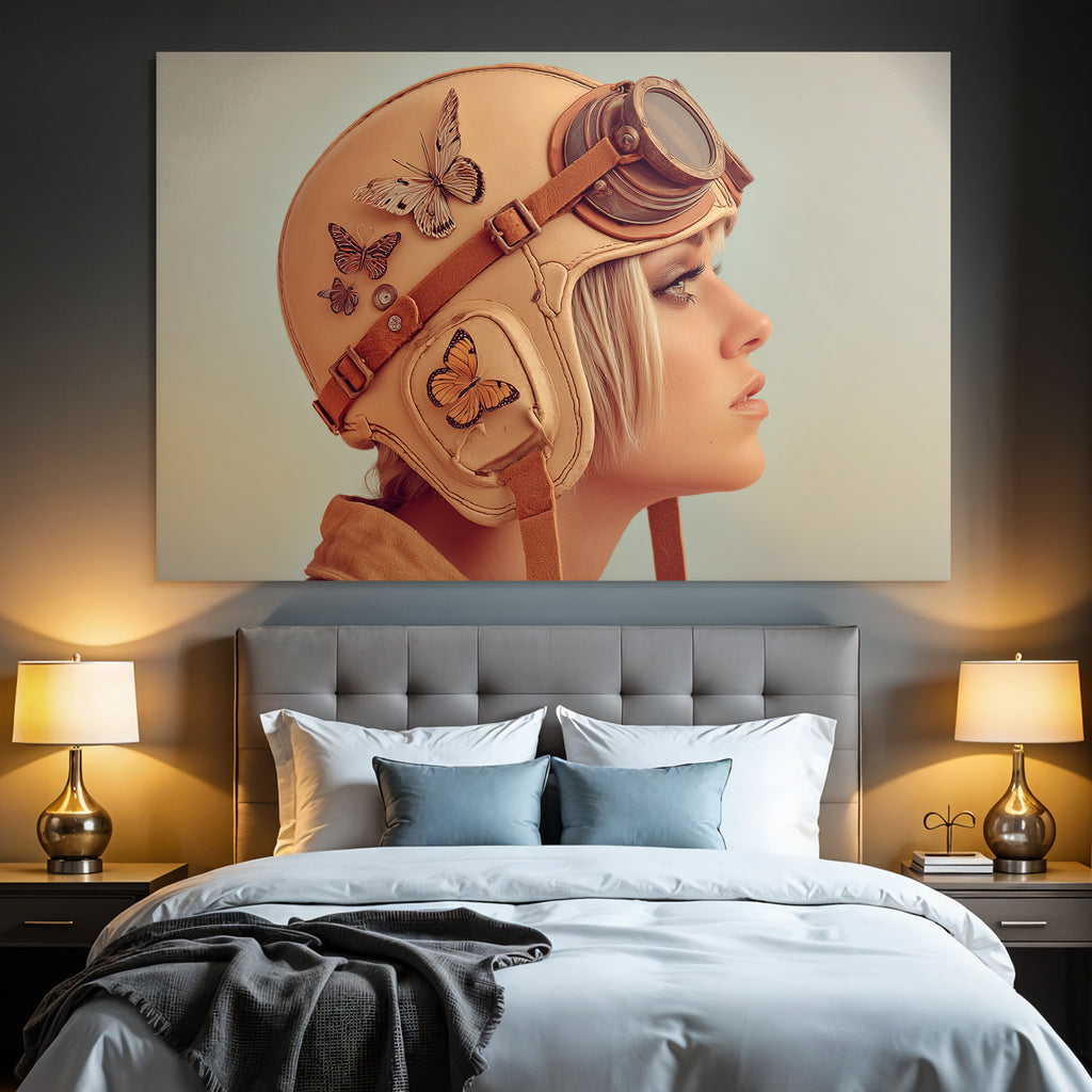 Vintage Aviator Helm Mit Schmetterlings Dekorativ Hintergrund Kunstvolles Bild