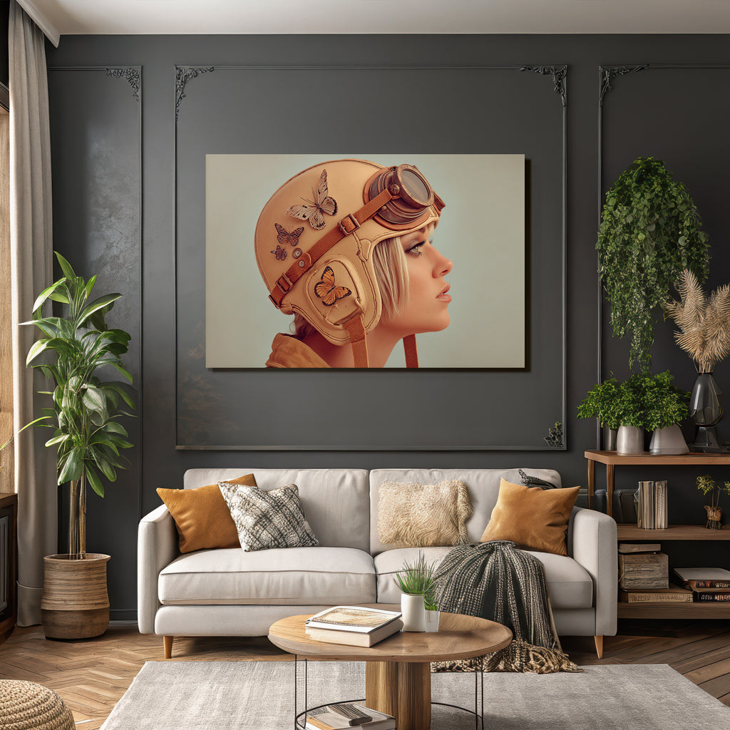 Vintage Aviator Helm Mit Schmetterlings Dekorativ Hintergrund Kunstvolles Bild