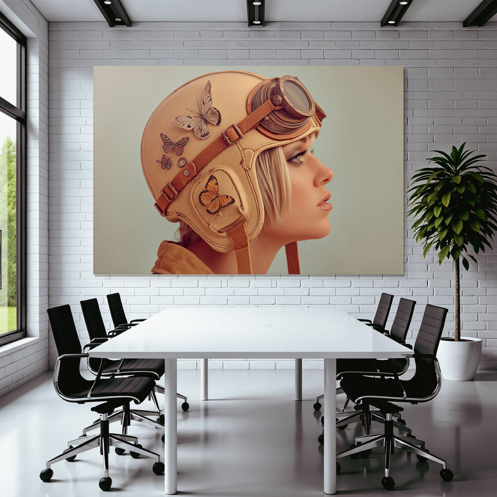 Vintage Aviator Helm Mit Schmetterlings Dekorativ Hintergrund Kunstvolles Bild