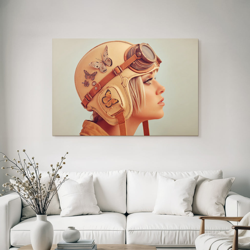 Vintage Aviator Helm Mit Schmetterlings Dekorativ Hintergrund Kunstvolles Bild