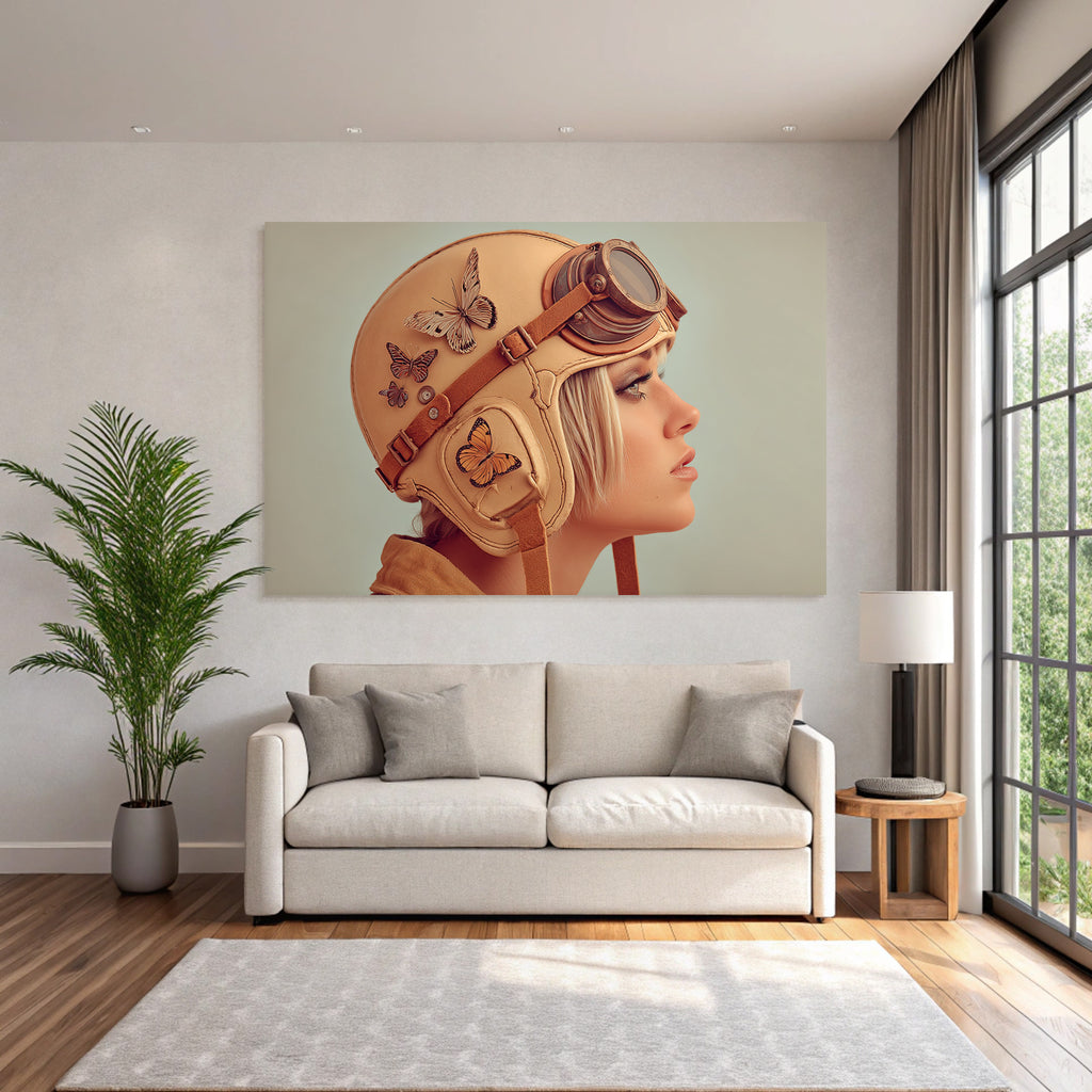 Vintage Aviator Helm Mit Schmetterlings Dekorativ Hintergrund Kunstvolles Bild
