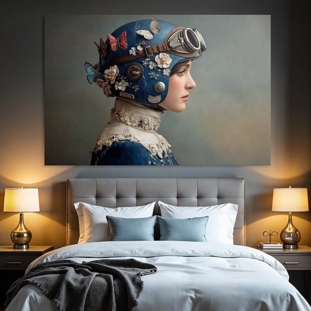 Vintage Helm Blumen Und Schmetterlinge Profil