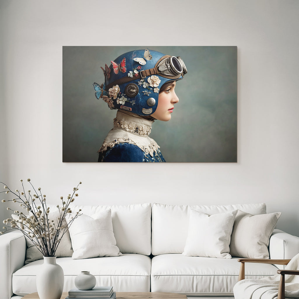 Vintage Helm Blumen Und Schmetterlinge Profil