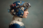 Vintage Helm Blumen Und Schmetterlinge Profil | Digital Art | Kunstgattungen