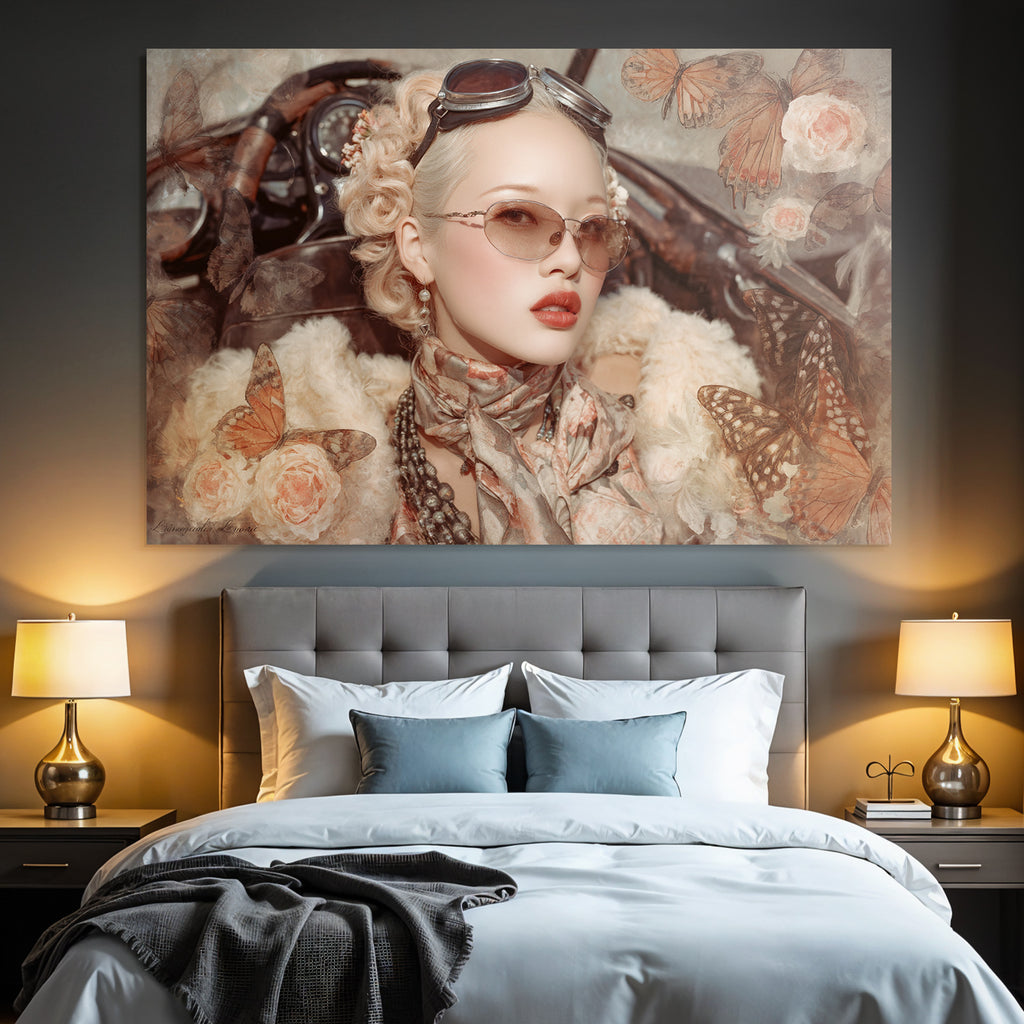 Vintage Portrait Schone Frau Mit Sonnenbrille Schal Und Fellmantel