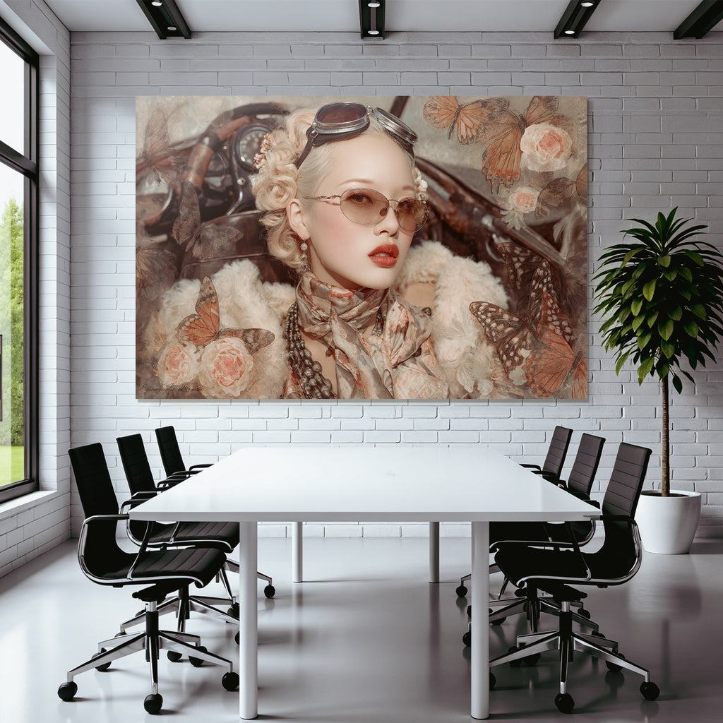 Vintage Portrait Schone Frau Mit Sonnenbrille Schal Und Fellmantel