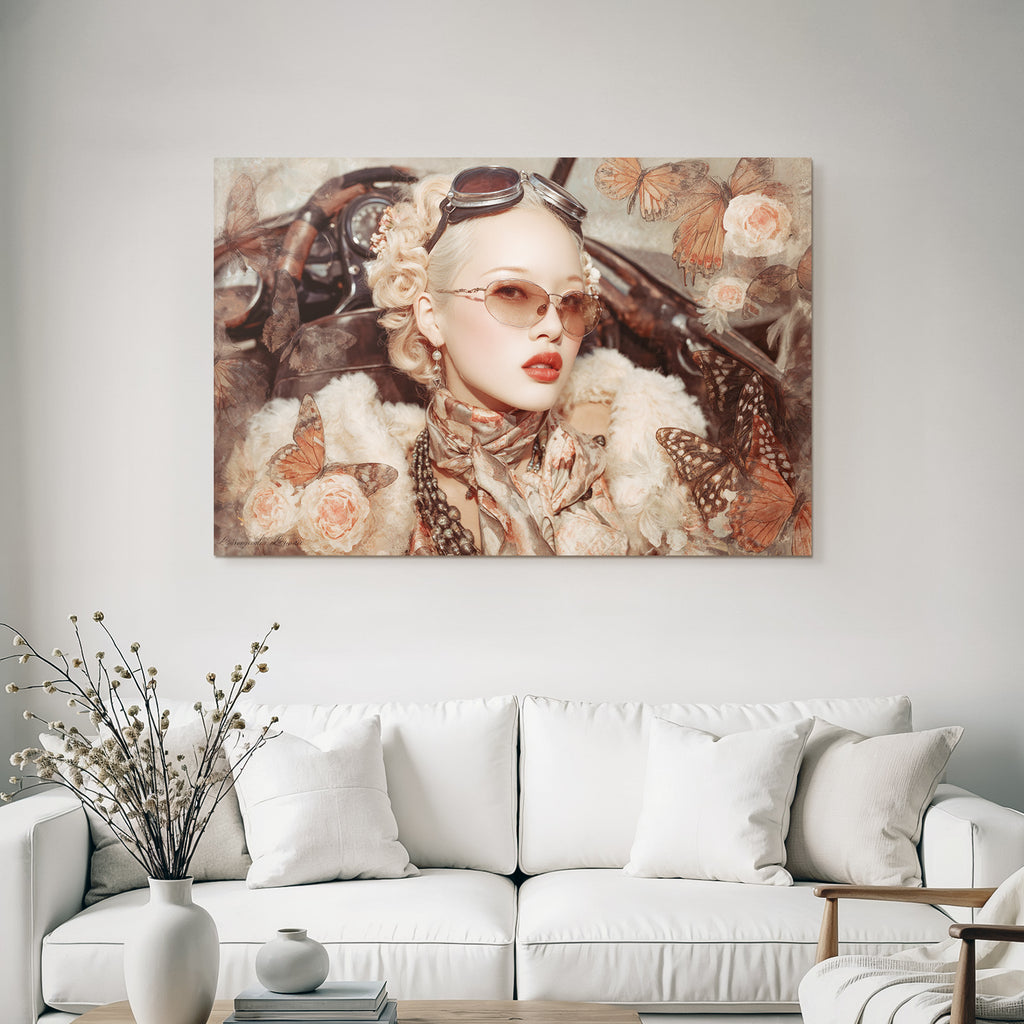 Vintage Portrait Schone Frau Mit Sonnenbrille Schal Und Fellmantel