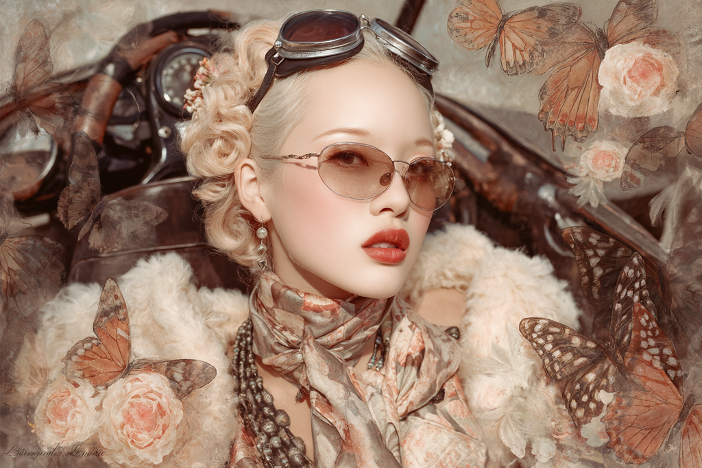 Vintage Portrait Schone Frau Mit Sonnenbrille Schal Und Fellmantel | Digital Art | Kunstgattungen