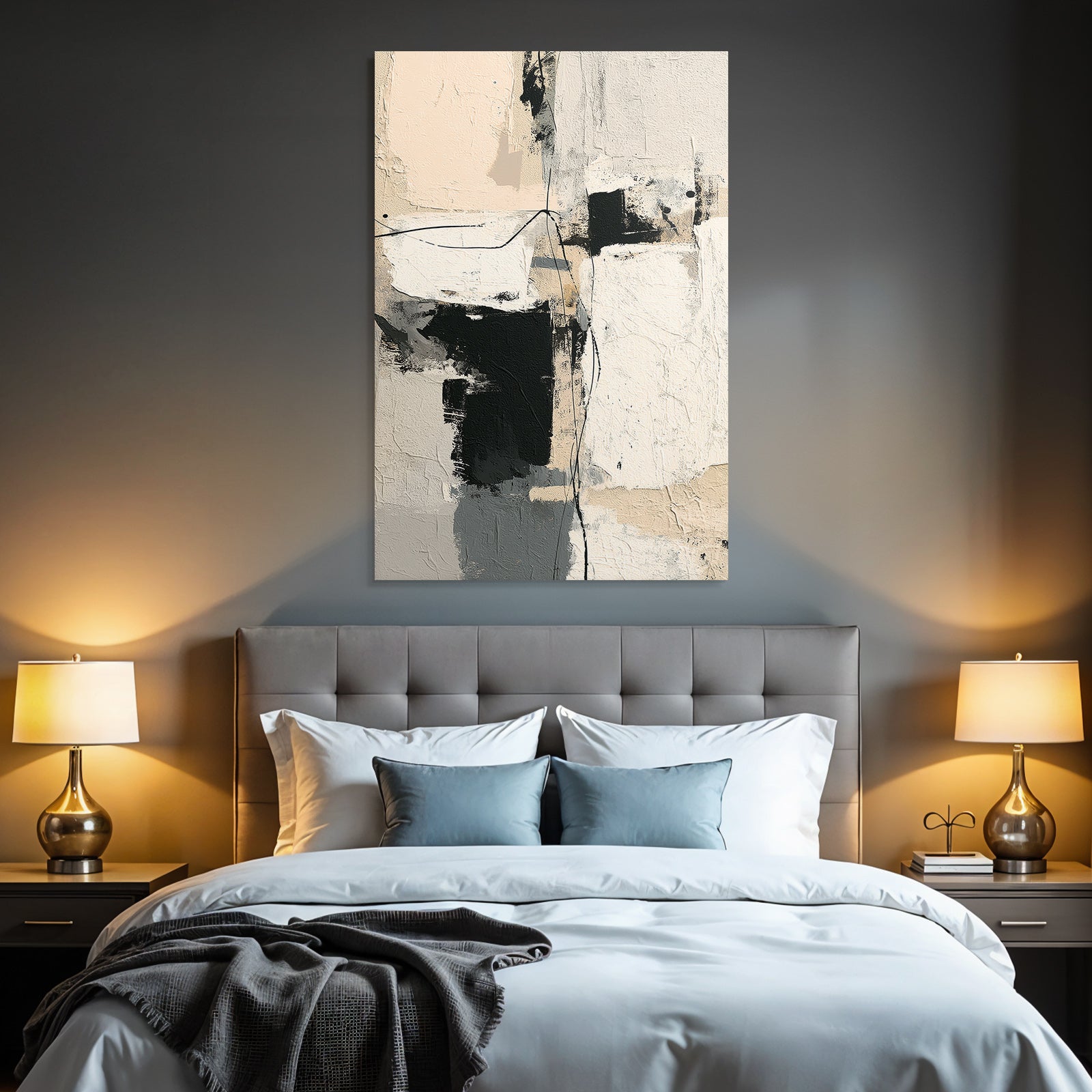 Abstract Kunstwerk Mit Beige Black Und Grau Texturen Und Formen