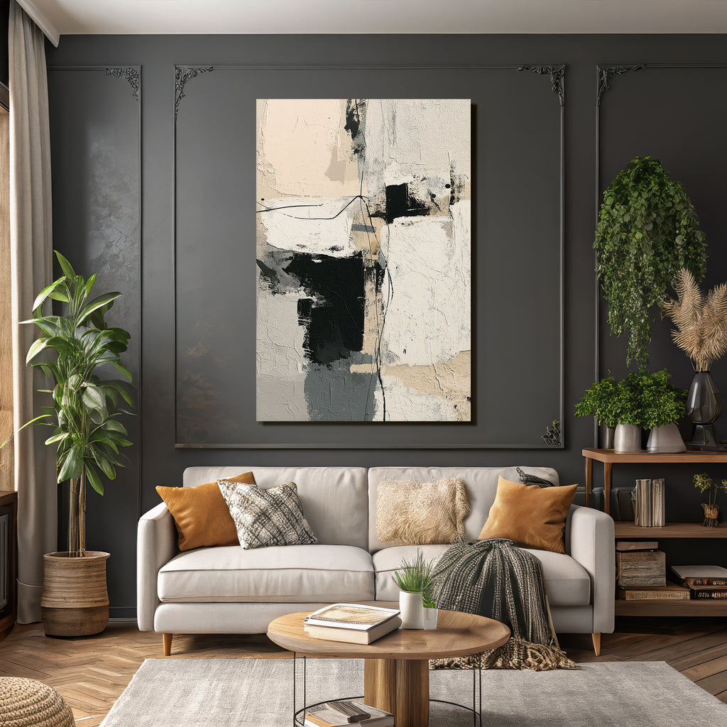 Abstract Kunstwerk Mit Beige Black Und Grau Texturen Und Formen