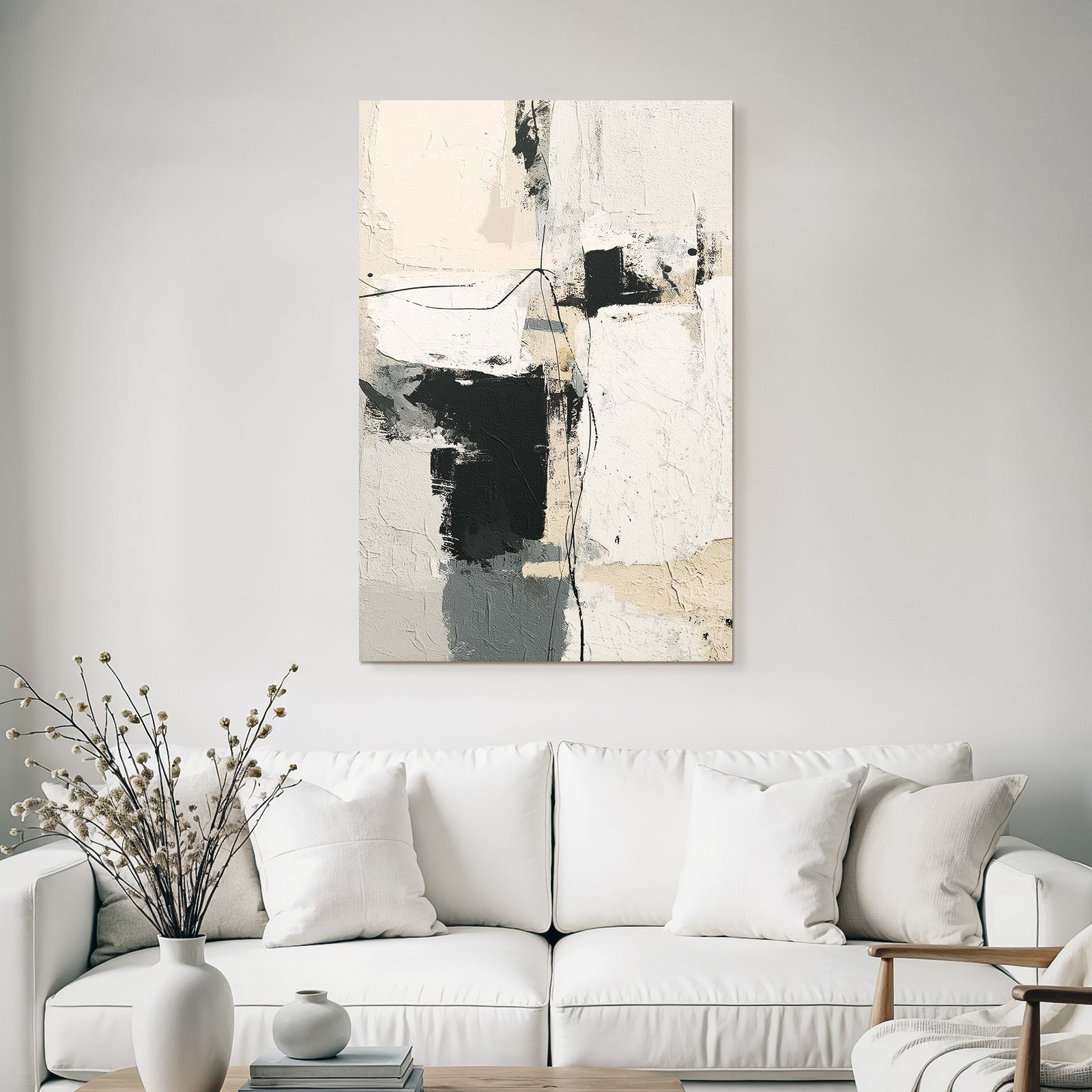Abstract Kunstwerk Mit Beige Black Und Grau Texturen Und Formen