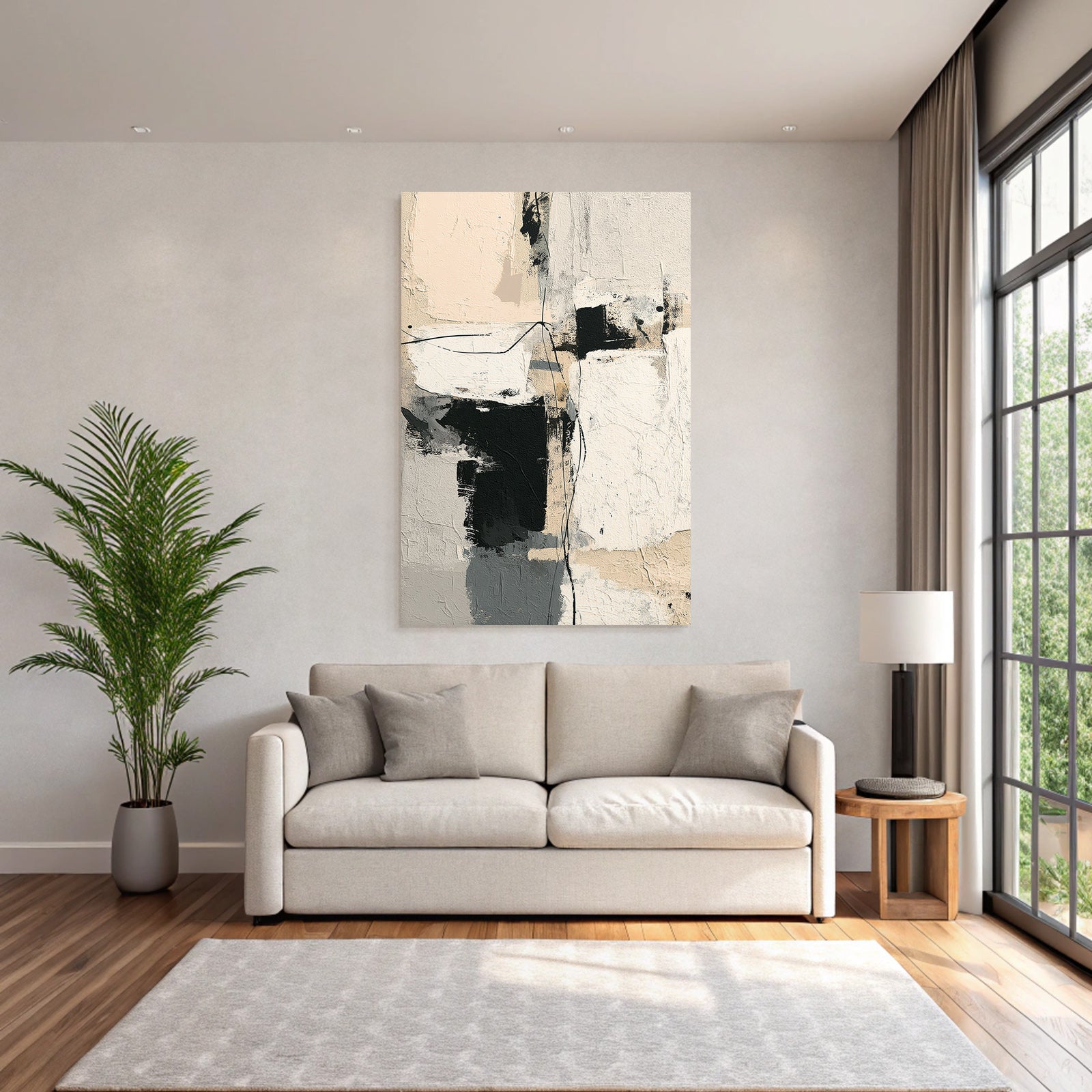 Abstract Kunstwerk Mit Beige Black Und Grau Texturen Und Formen