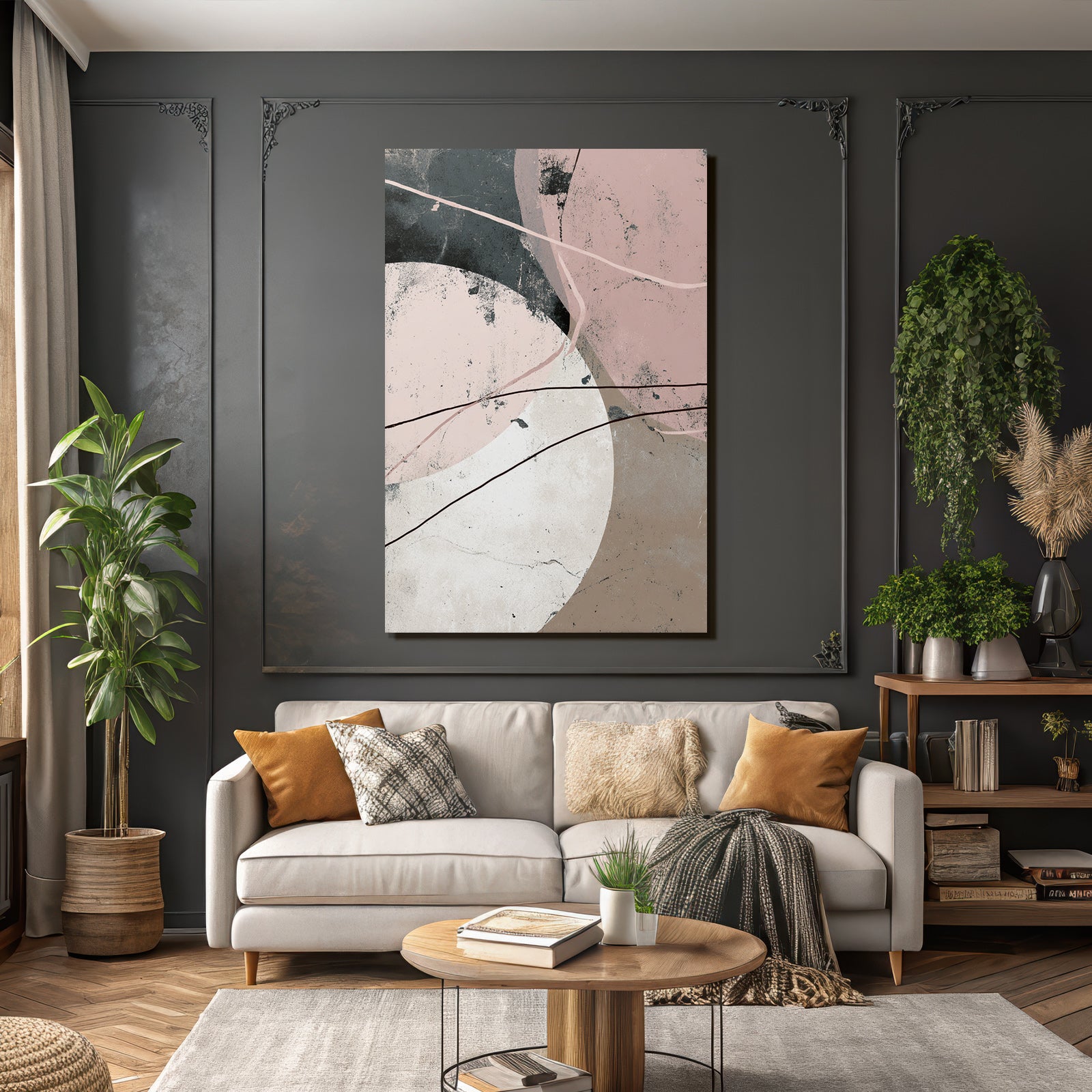 Abstracte Kunst Rotbraun Weiss Pink Moderne Innenarchitektur