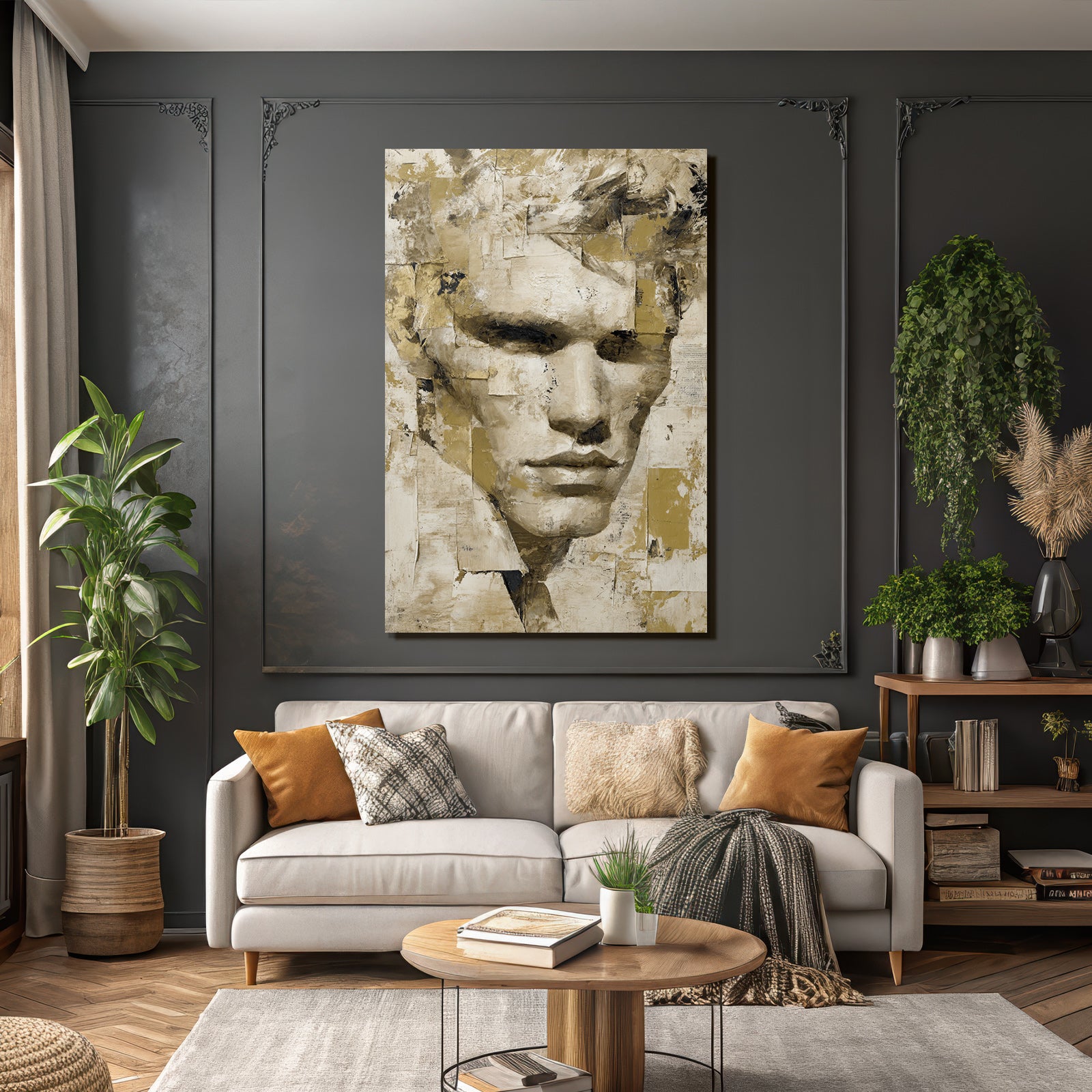 Abstracte Menschen Face Texturiert Gold Und Schwarz