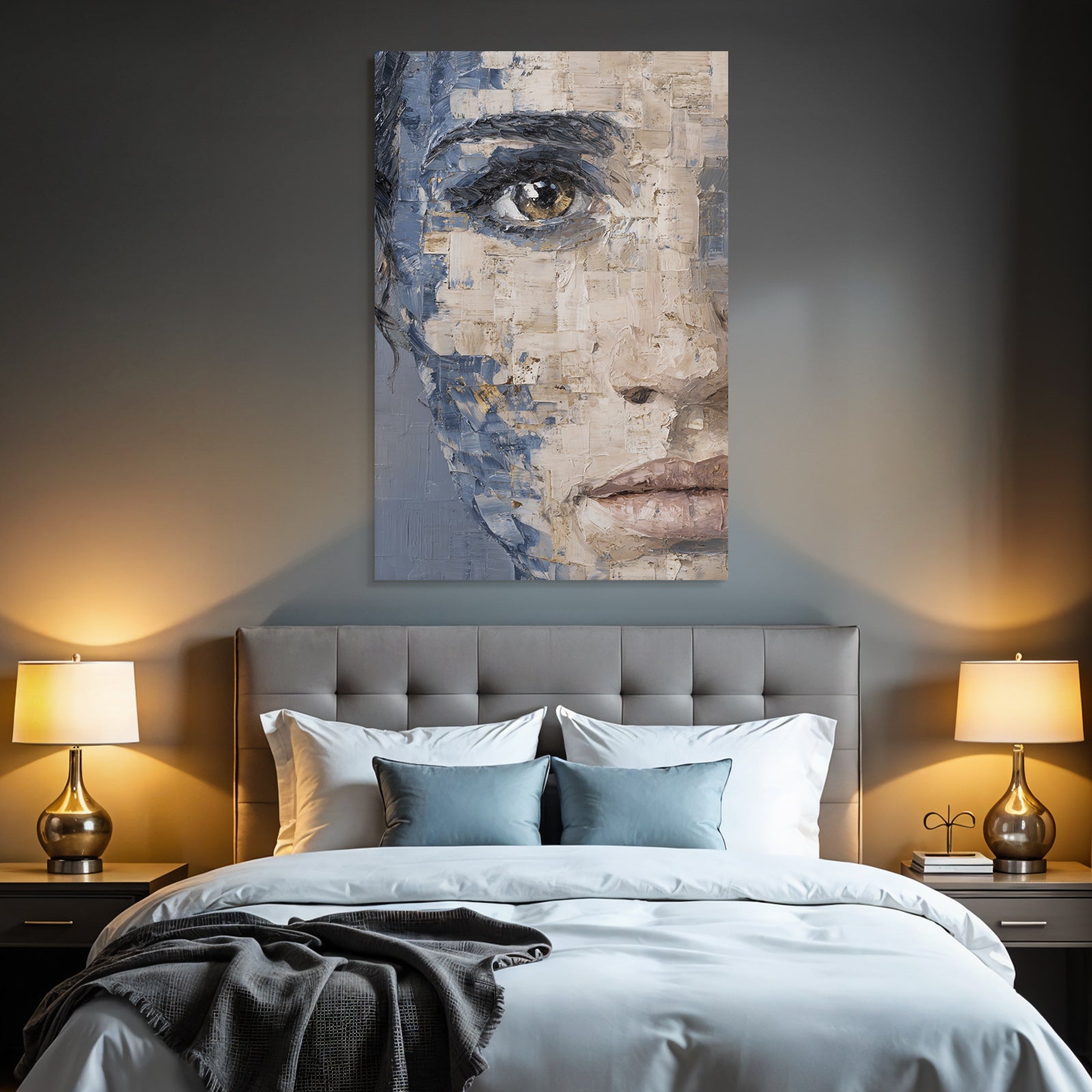 Abstractes Portraet Detailaufnahme Auge Gestaltung Mit Blau Beige Gold