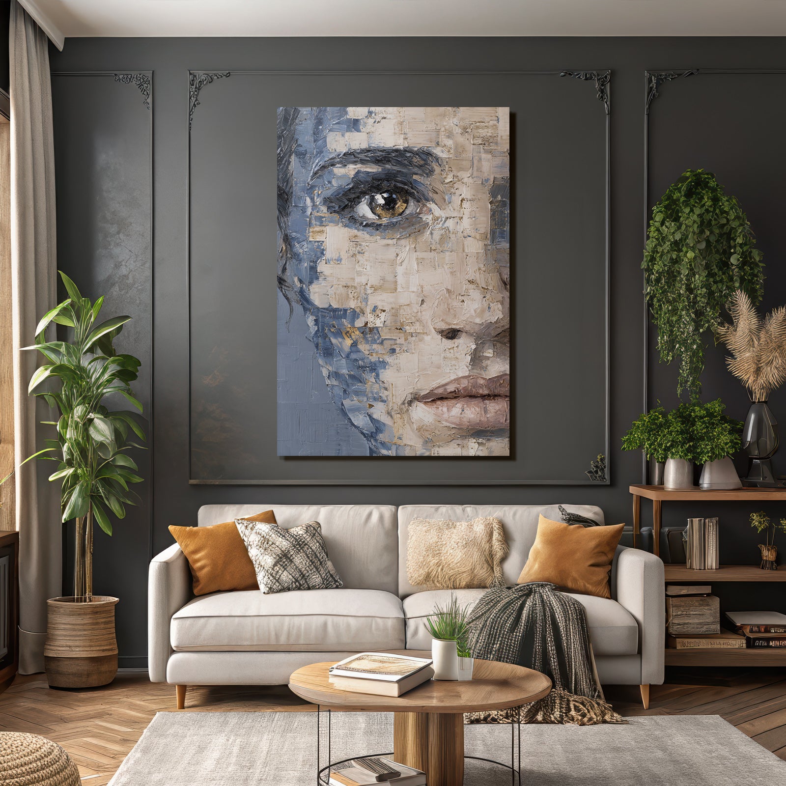 Abstractes Portraet Detailaufnahme Auge Gestaltung Mit Blau Beige Gold