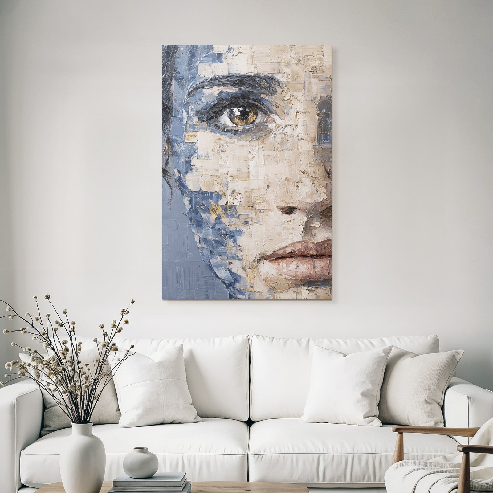 Abstractes Portraet Detailaufnahme Auge Gestaltung Mit Blau Beige Gold