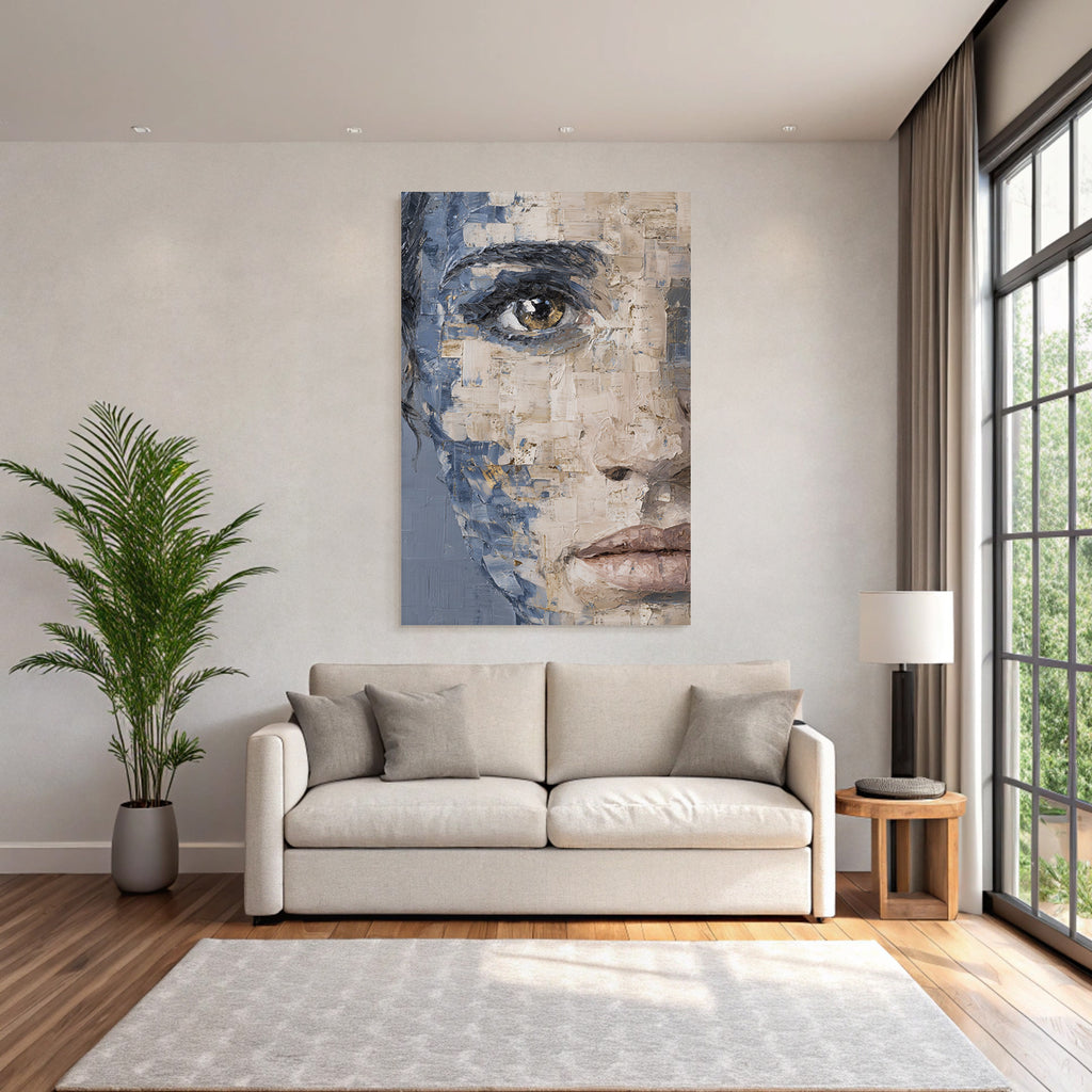 Abstractes Portraet Detailaufnahme Auge Gestaltung Mit Blau Beige Gold