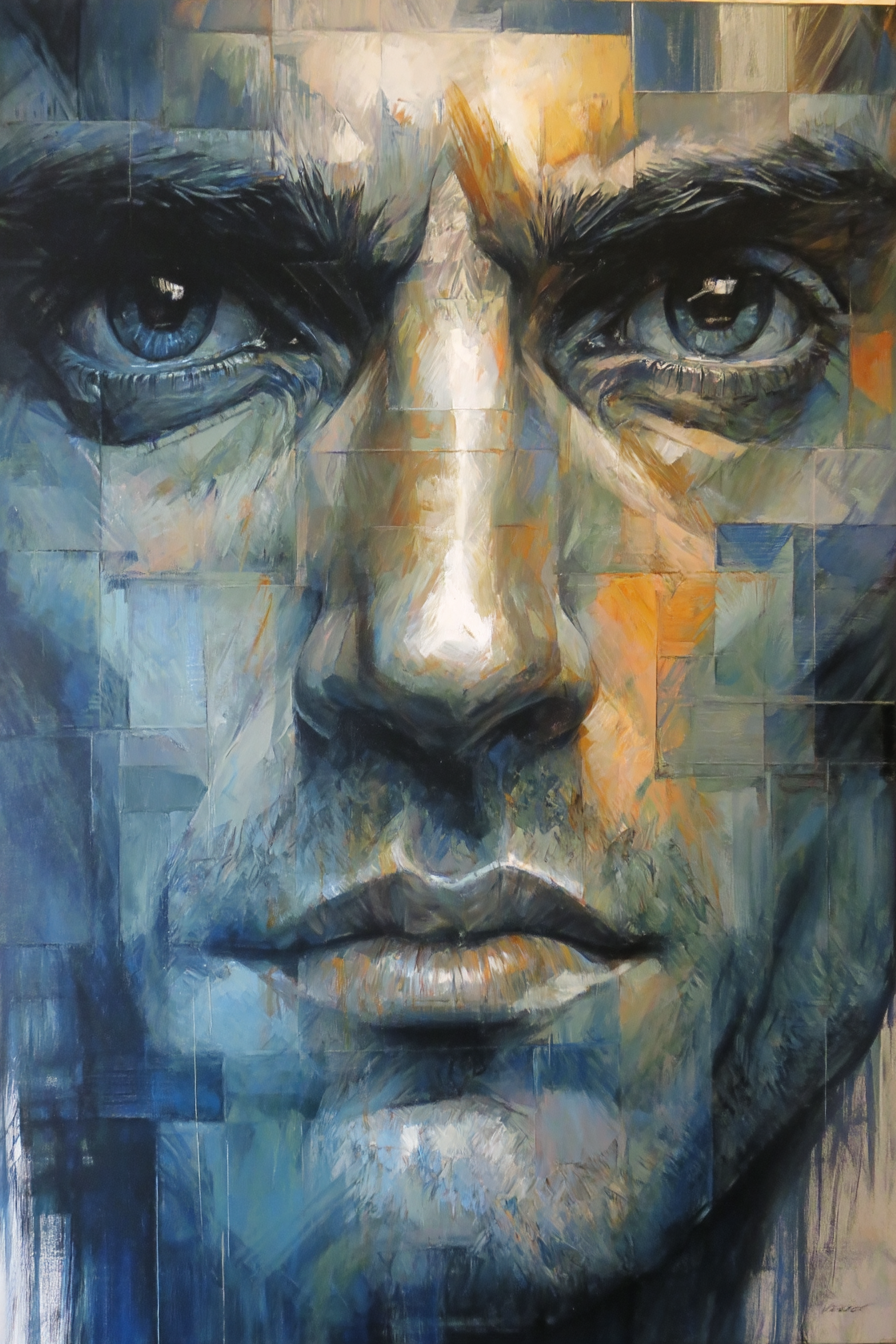 Abstractes Portraet Gesicht Blautoene Mosaik Stil | Fine Art und Malerei | Kunstgattungen