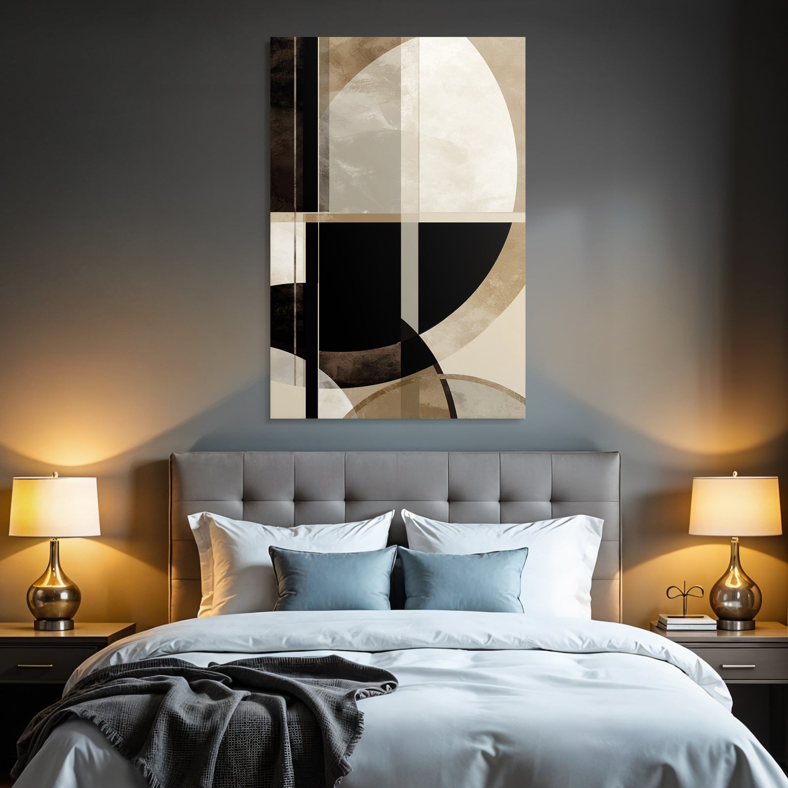 Abstrakte Kunst Geometrische Formen Schwarz Beige Weiss