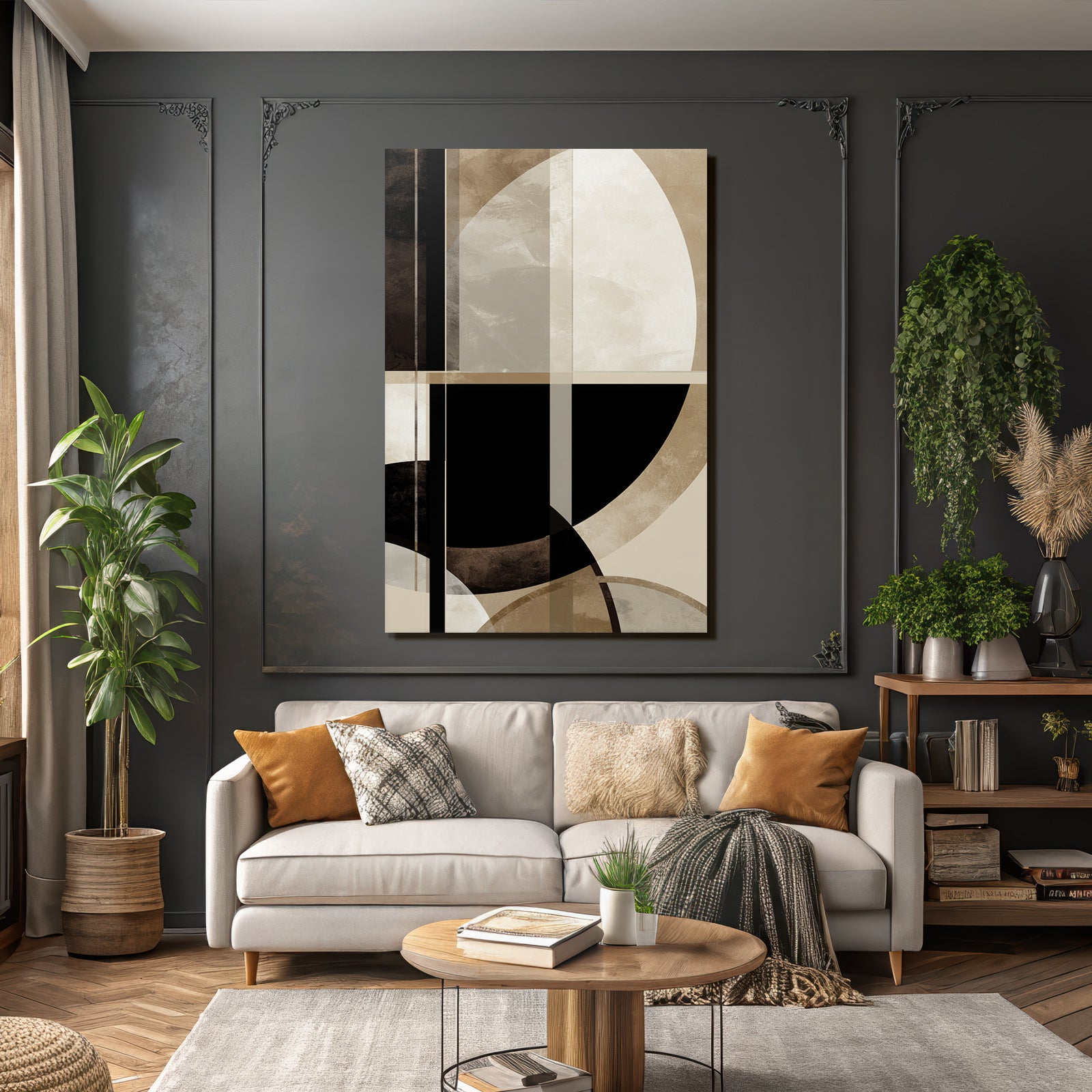 Abstrakte Kunst Geometrische Formen Schwarz Beige Weiss