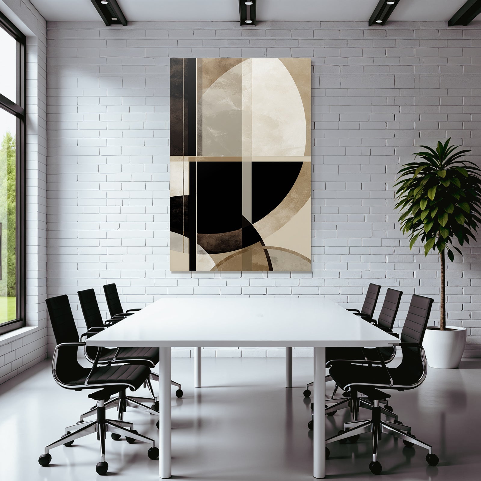 Abstrakte Kunst Geometrische Formen Schwarz Beige Weiss