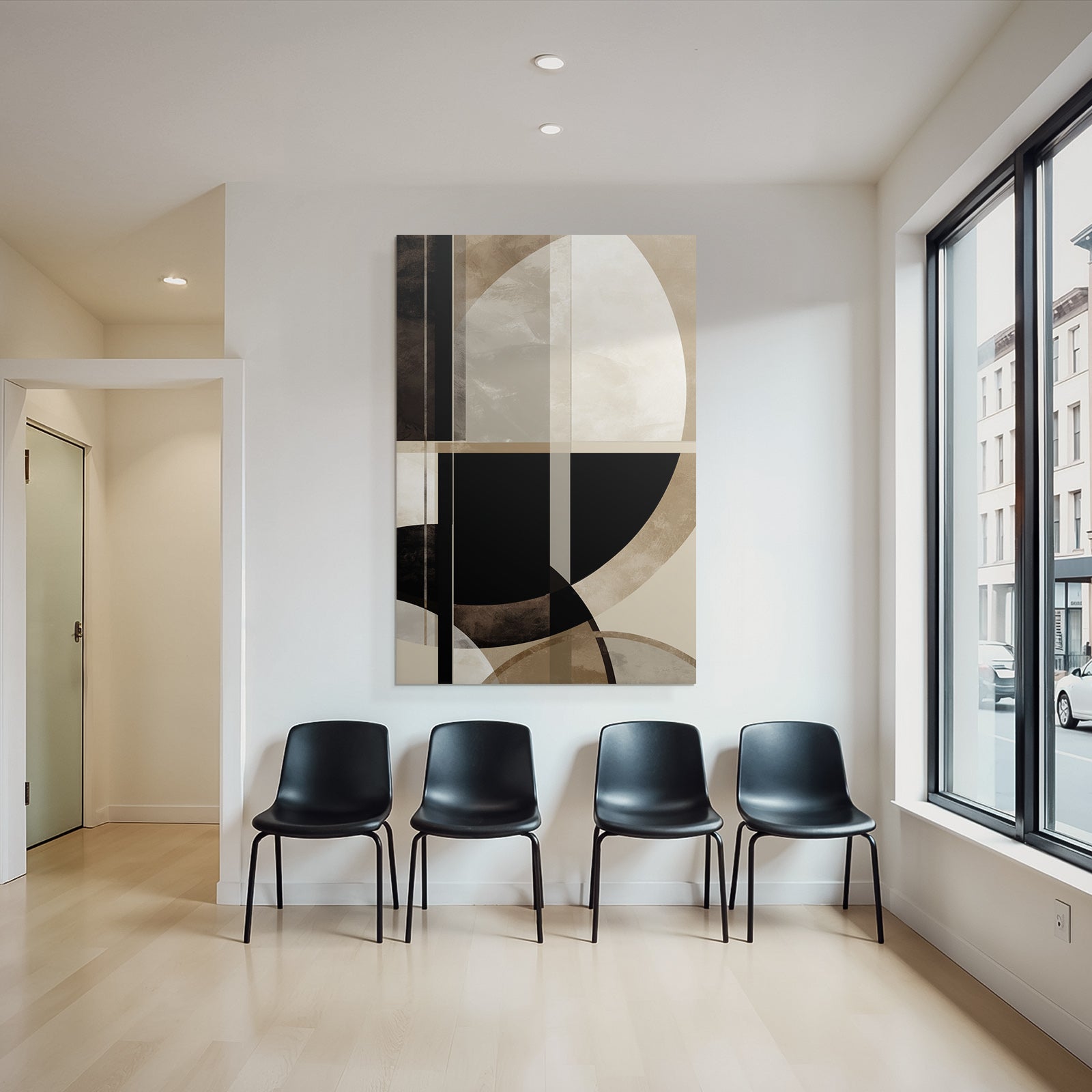 Abstrakte Kunst Geometrische Formen Schwarz Beige Weiss