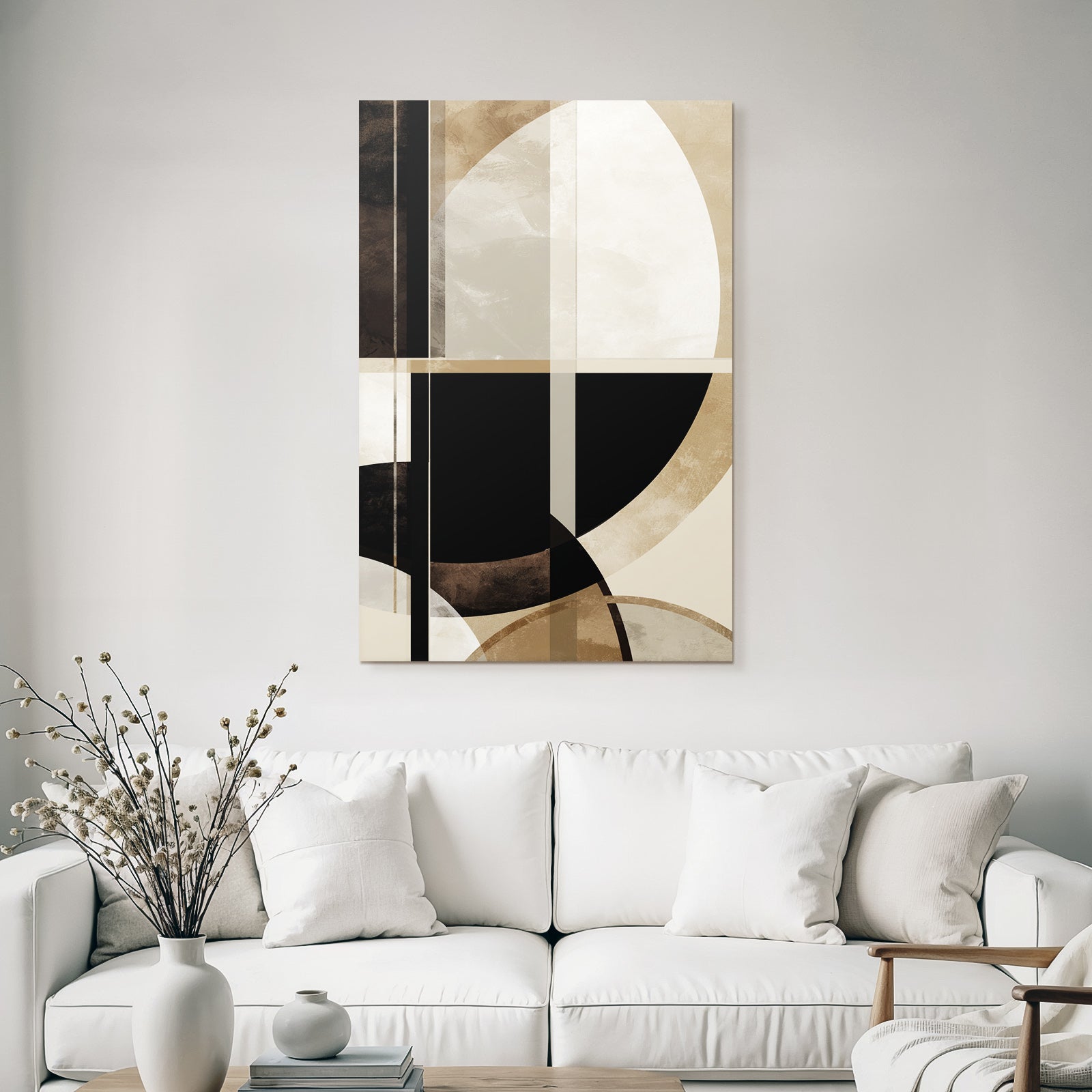 Abstrakte Kunst Geometrische Formen Schwarz Beige Weiss