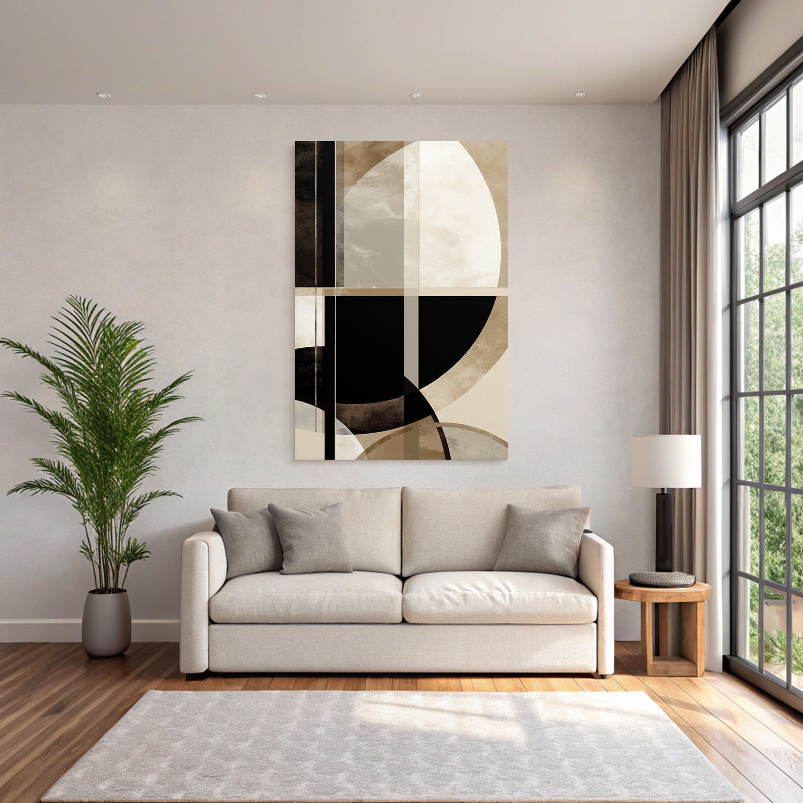 Abstrakte Kunst Geometrische Formen Schwarz Beige Weiss