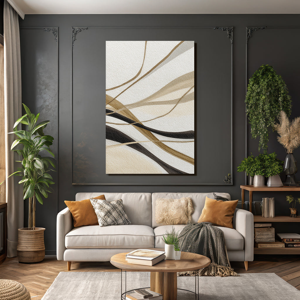 Abstraktes Design Fliessende Linien Beige Braun Schwarz Weisser Hintergrund