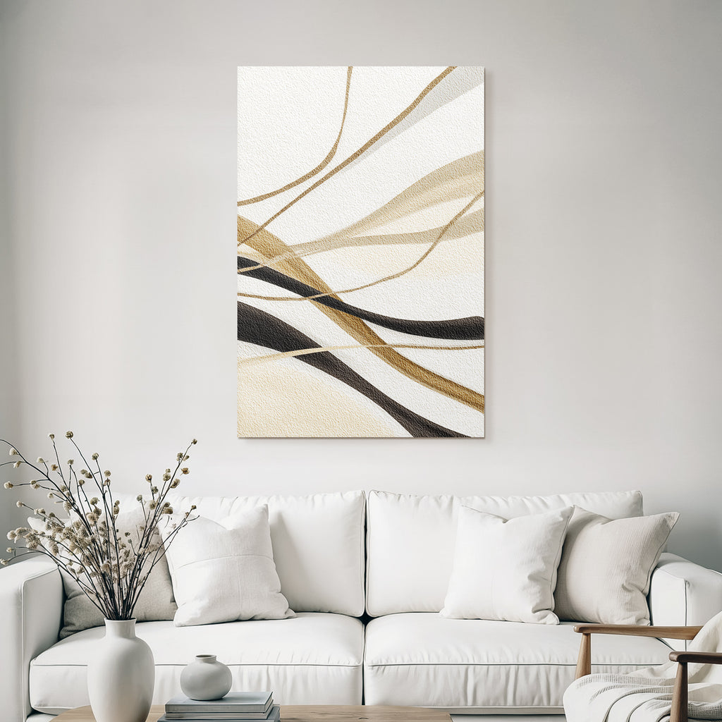 Abstraktes Design Fliessende Linien Beige Braun Schwarz Weisser Hintergrund