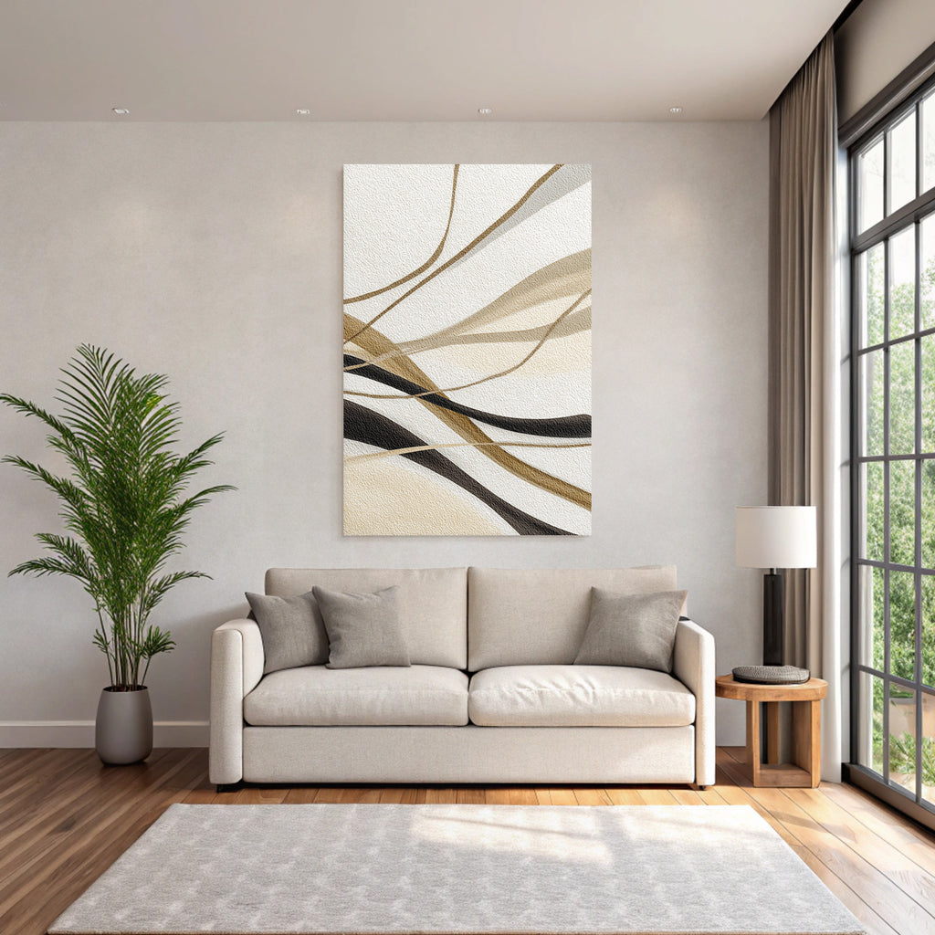 Abstraktes Design Fliessende Linien Beige Braun Schwarz Weisser Hintergrund