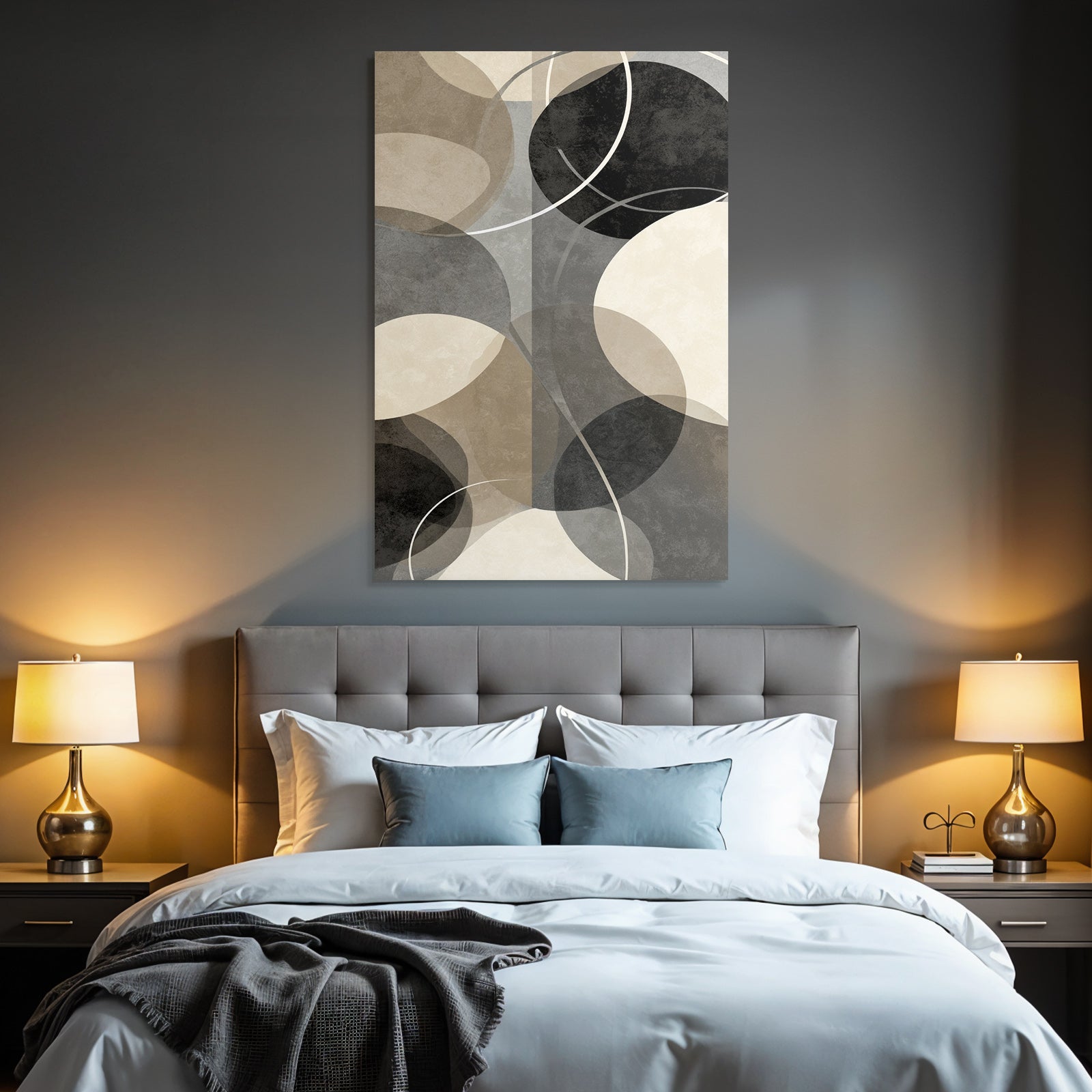 Abstraktes Design Kreis Oval Grau Schwarz Beige Minimalistisch