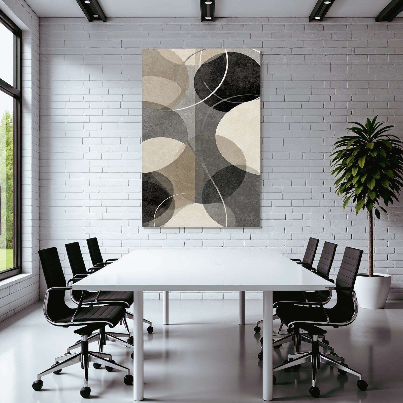 Abstraktes Design Kreis Oval Grau Schwarz Beige Minimalistisch