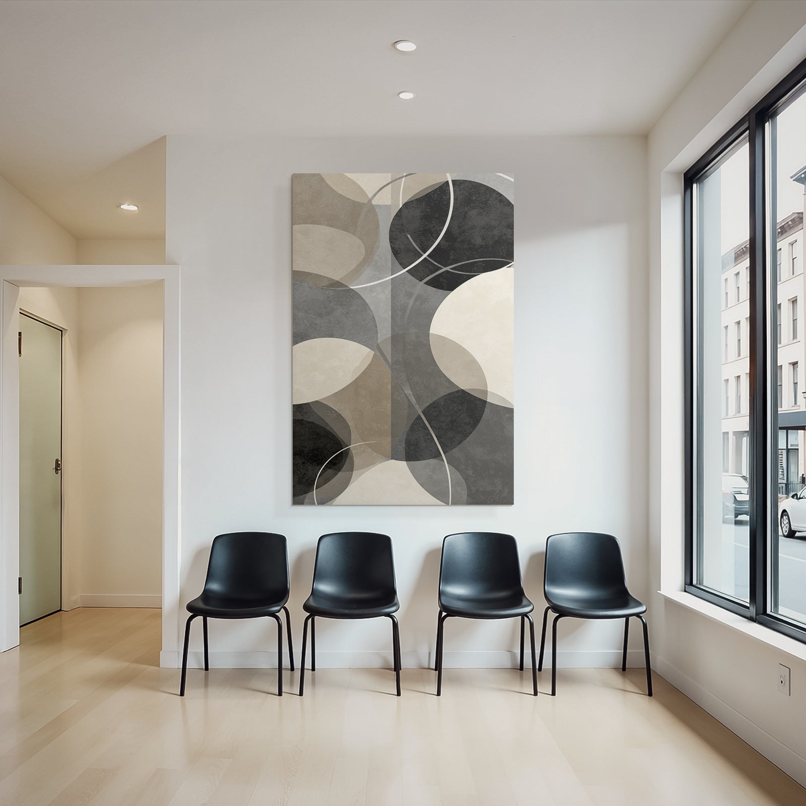 Abstraktes Design Kreis Oval Grau Schwarz Beige Minimalistisch