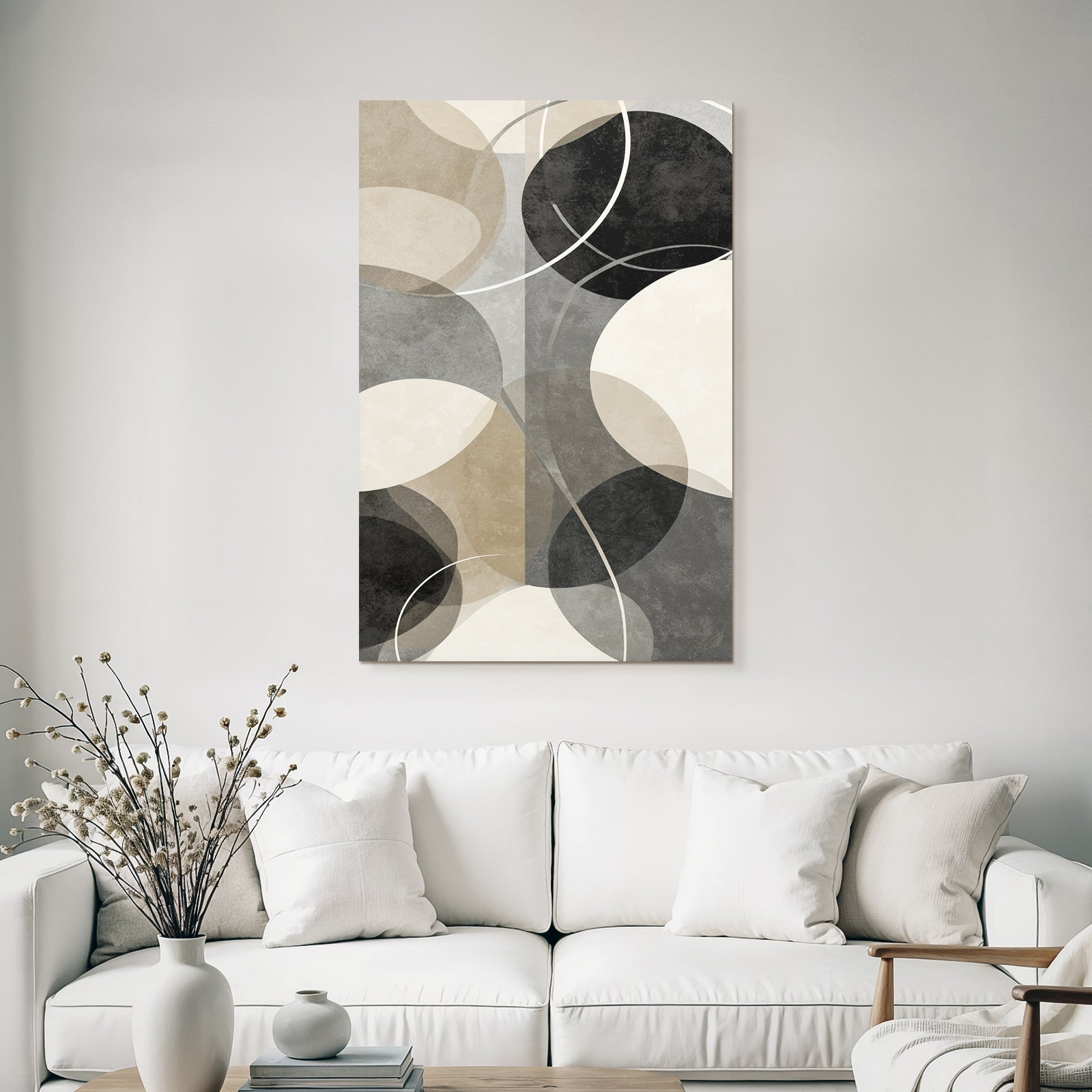 Abstraktes Design Kreis Oval Grau Schwarz Beige Minimalistisch