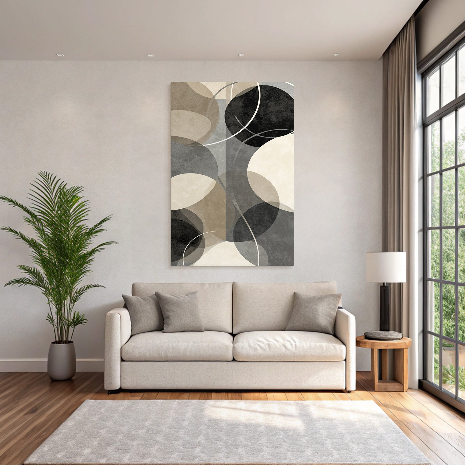 Abstraktes Design Kreis Oval Grau Schwarz Beige Minimalistisch