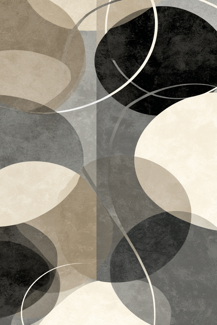 Abstraktes Design Kreis Oval Grau Schwarz Beige Minimalistisch | Fine Art und Malerei | Kunstgattungen