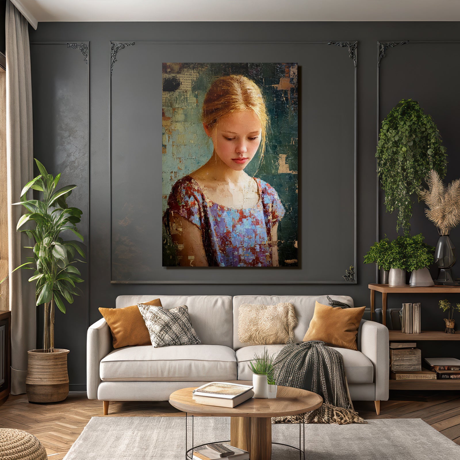 Junges Maedchen Blonde Haare Nachdenklich Impressionistisch