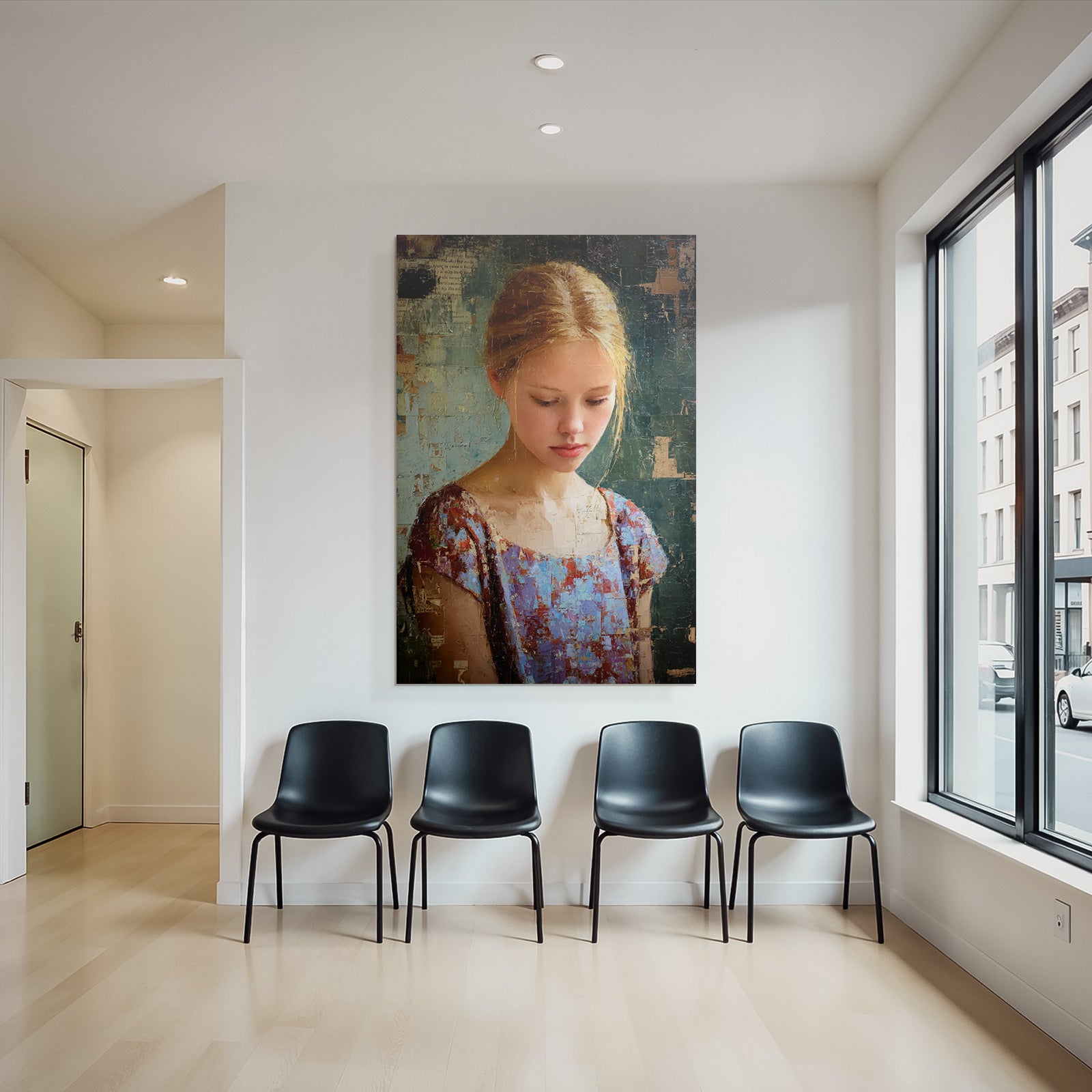 Junges Maedchen Blonde Haare Nachdenklich Impressionistisch