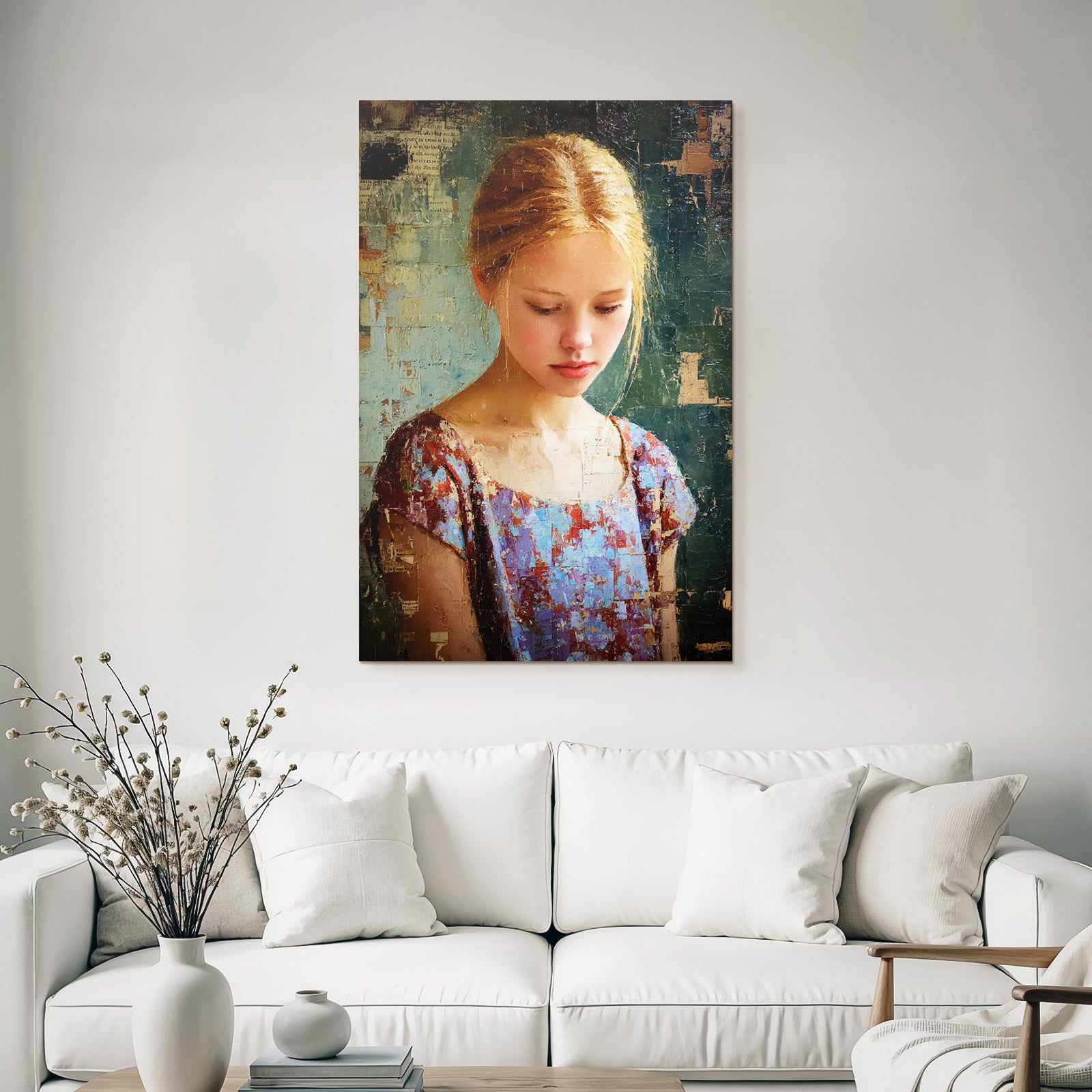 Junges Maedchen Blonde Haare Nachdenklich Impressionistisch