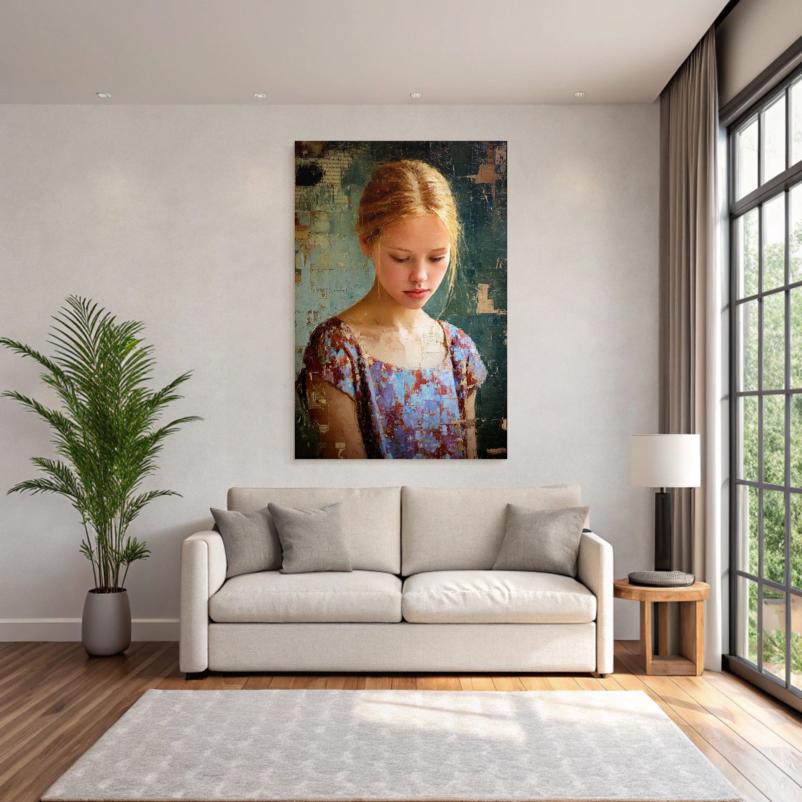 Junges Maedchen Blonde Haare Nachdenklich Impressionistisch