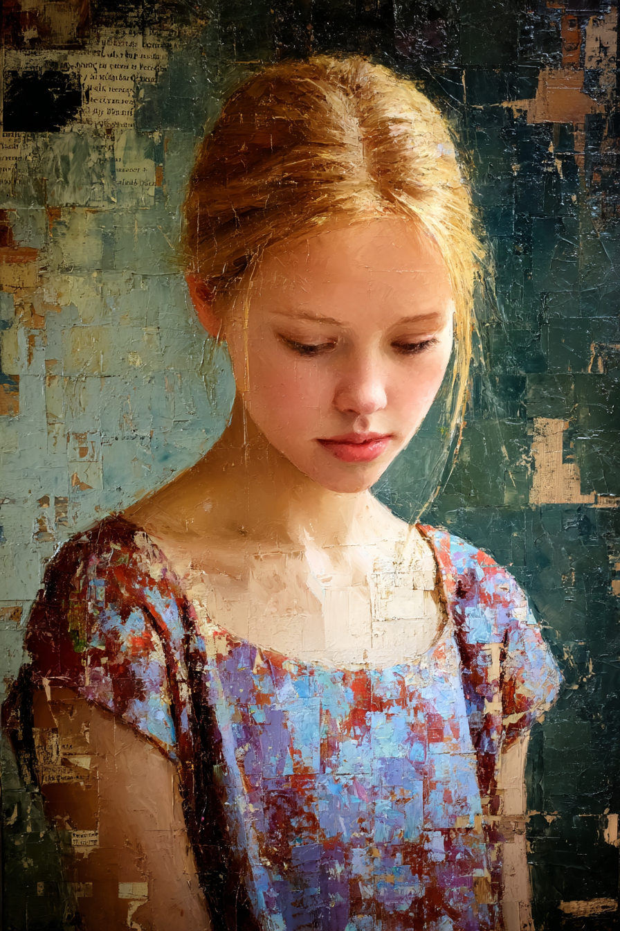 Junges Maedchen Blonde Haare Nachdenklich Impressionistisch | Fine Art und Malerei | Kunstgattungen